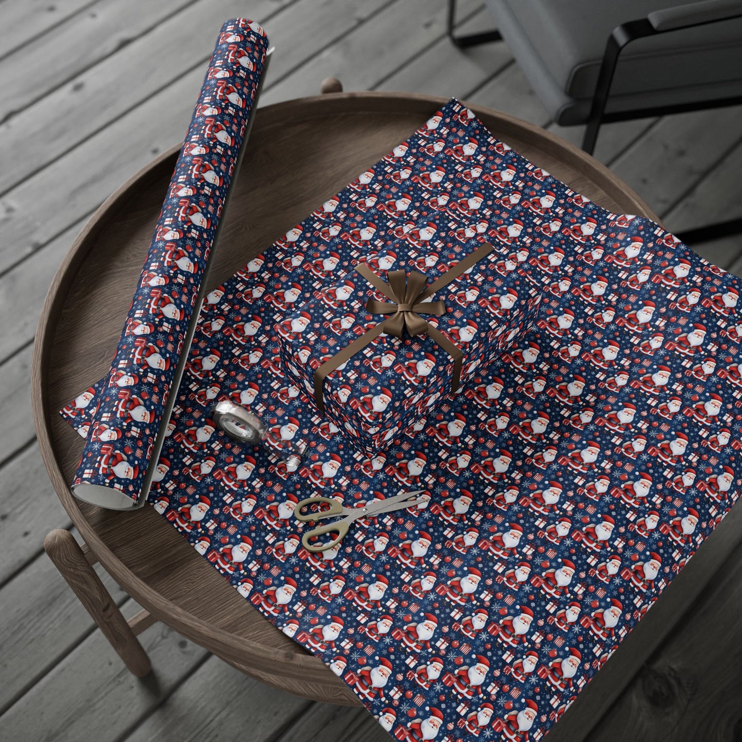 Santa Pattern Wrapping Paper Roll — Festive Christmas Gift Wrap
