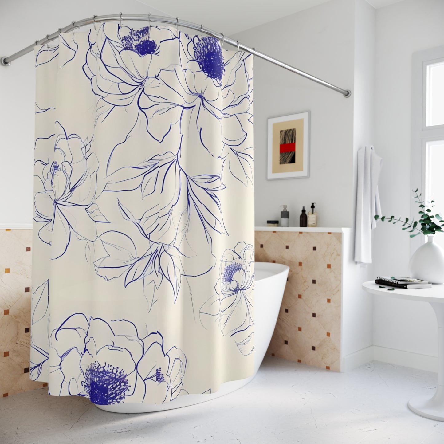 Elegant Floral Shower Curtain, Blooming Peony Bathroom Decor