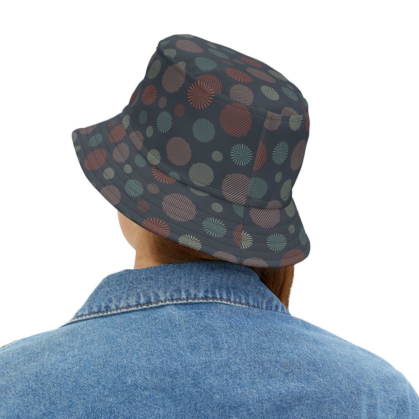 Bucket Hat — Dark Confetti Dot Pattern, Stylish Sun & Festival Accessory