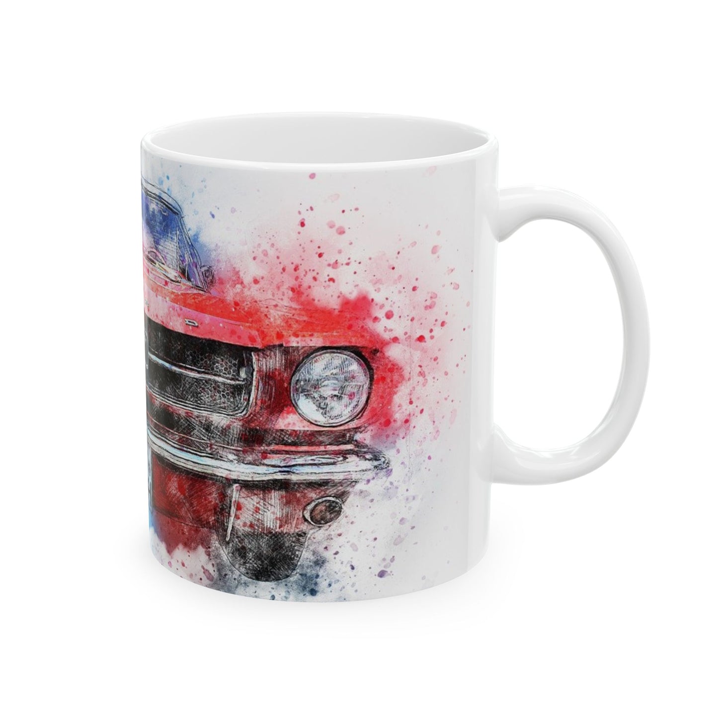 Mustang Front Grill Watercolor Ceramic Mug — Car Enthusiast Coffee Cup (11oz/15oz)