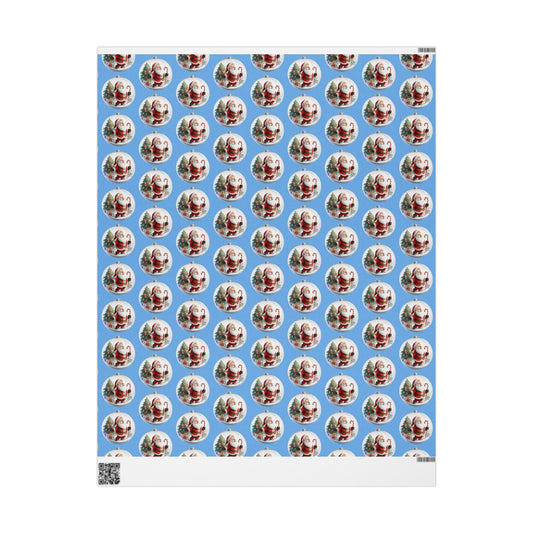 Santa Ornament Pattern Wrapping Paper – Blue Christmas Gift Wrap Roll