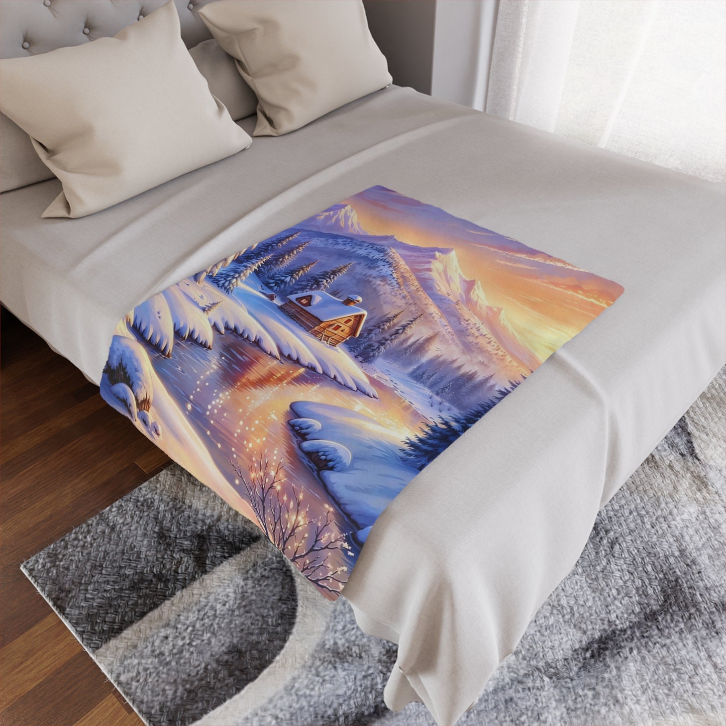Winter Cabin Minky Blanket – Cozy Snowy Mountain Throw for Home & Holiday Décor