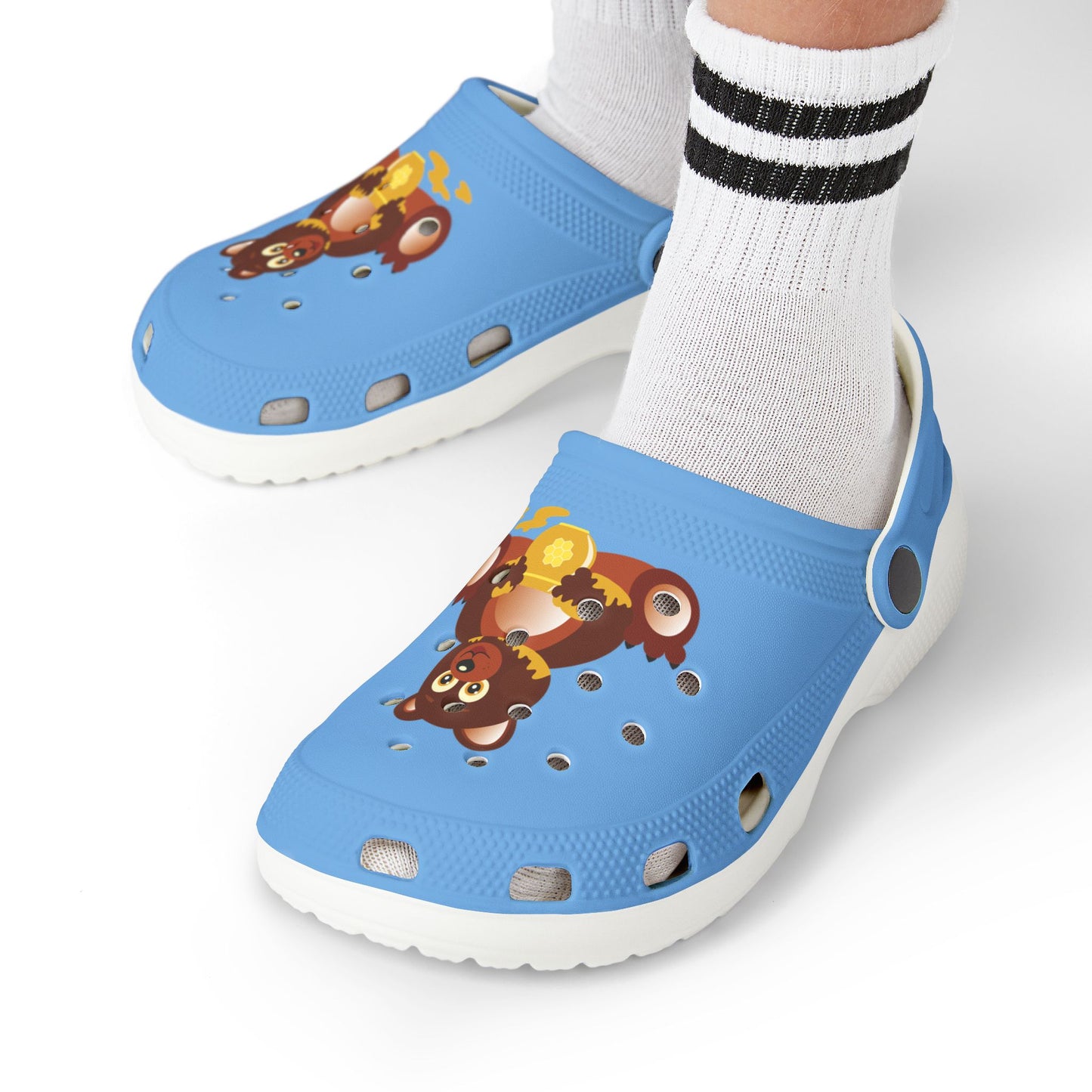 Kids Teddy Bear Honey Clogs — Blue EVA Foam Slip-On Shoes