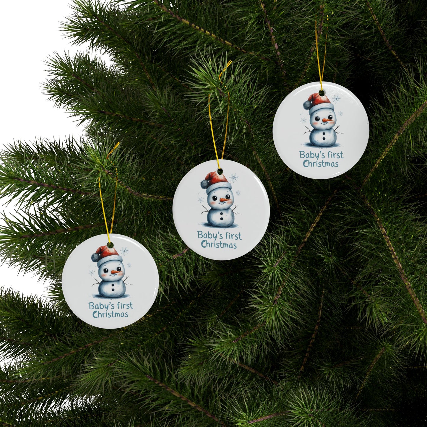 Baby's First Christmas Ceramic Ornaments, Custom Holiday Decor, Perfect for Gifts, Winter Memories, Keepsake Ornaments, Snowman Ornaments