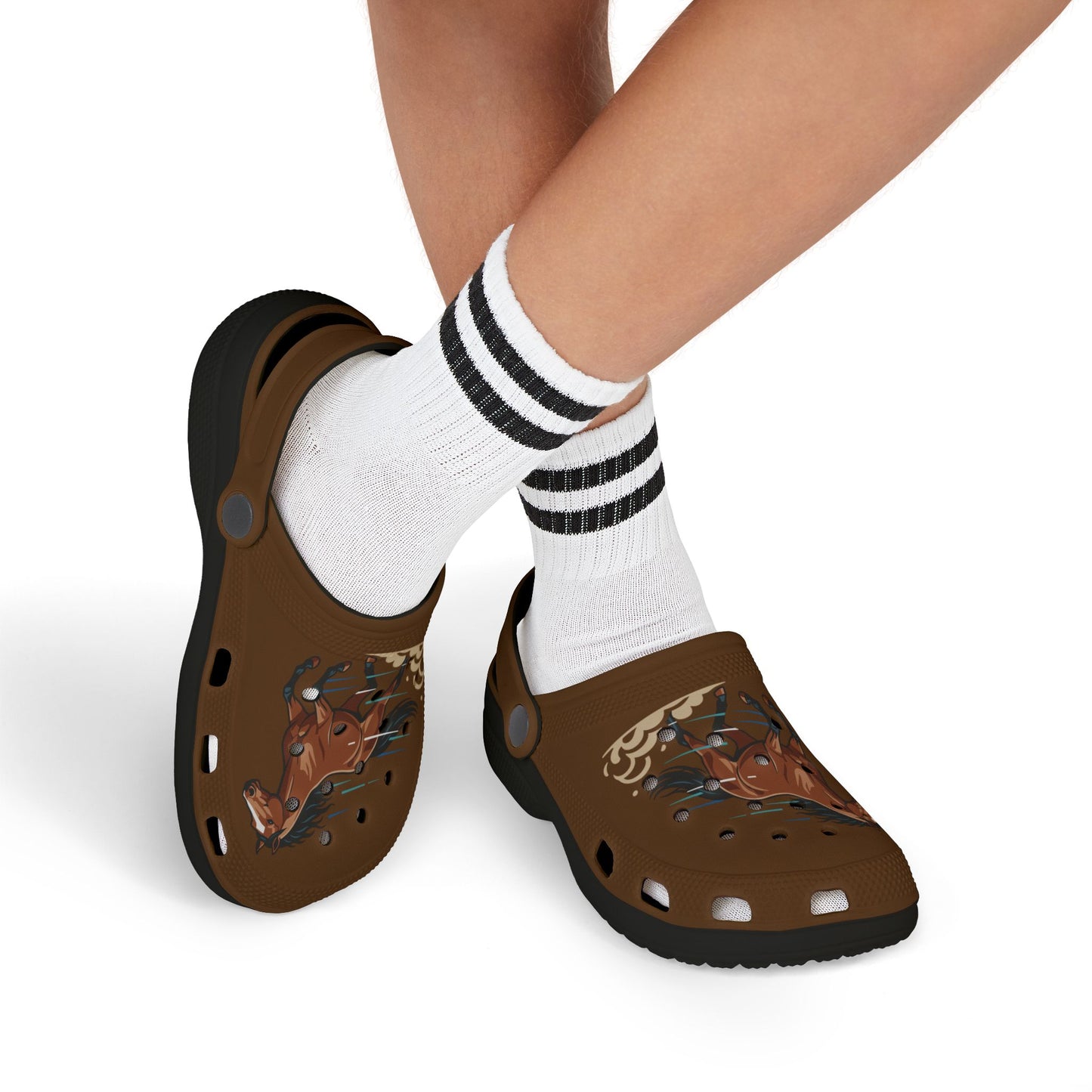 Kids Horse Print Foam Clogs — Brown EVA Slip-On Sandals for Children