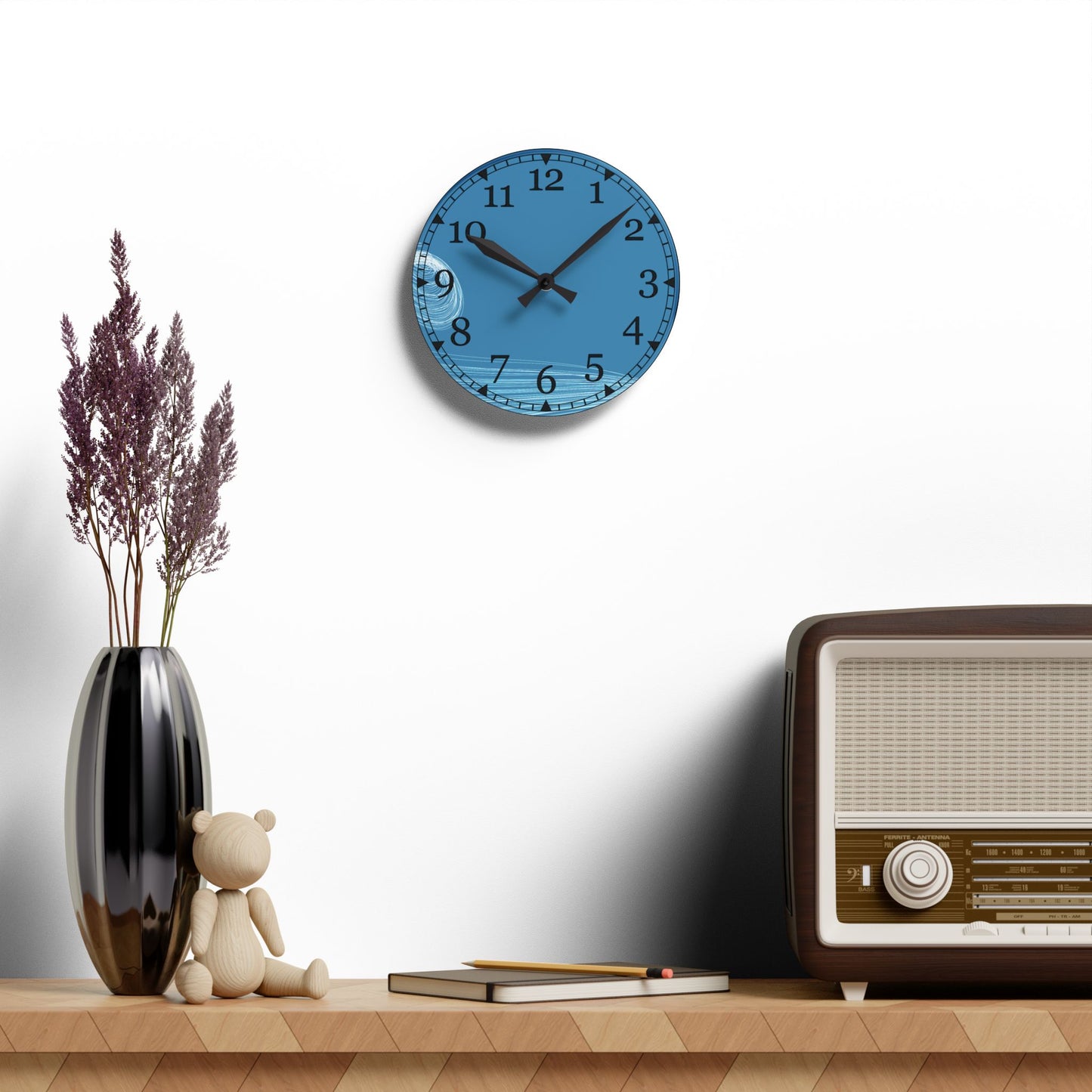 Blue Wave Acrylic Wall Clock — Modern Coastal Home Decor