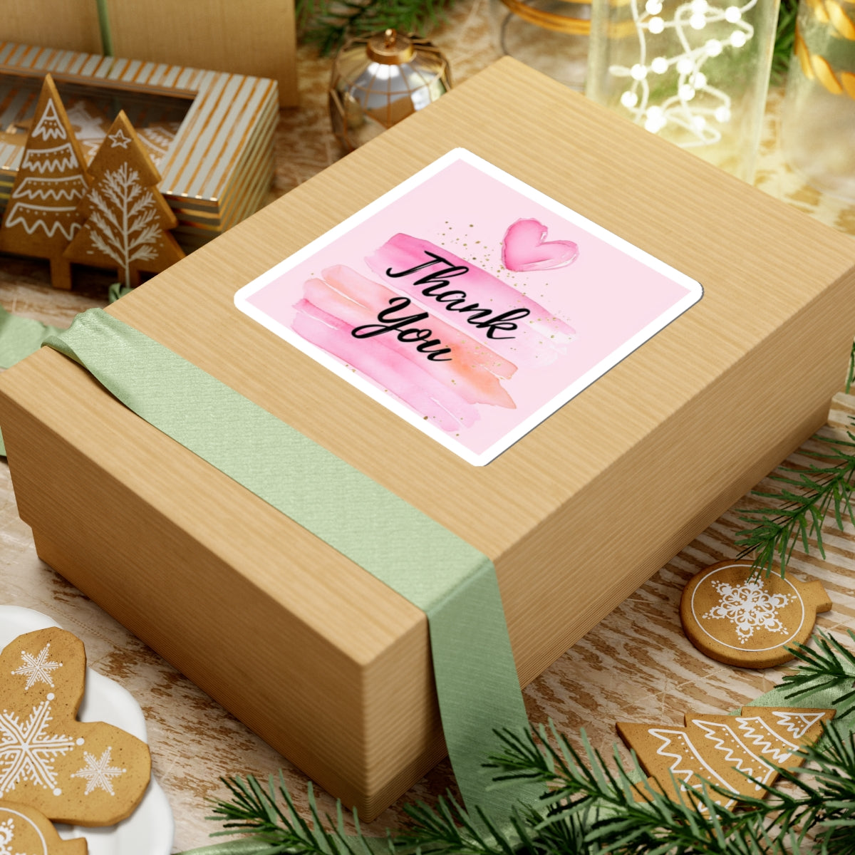 Thank You Kiss-Cut Sticker — Pink Watercolor Heart Appreciation Decal