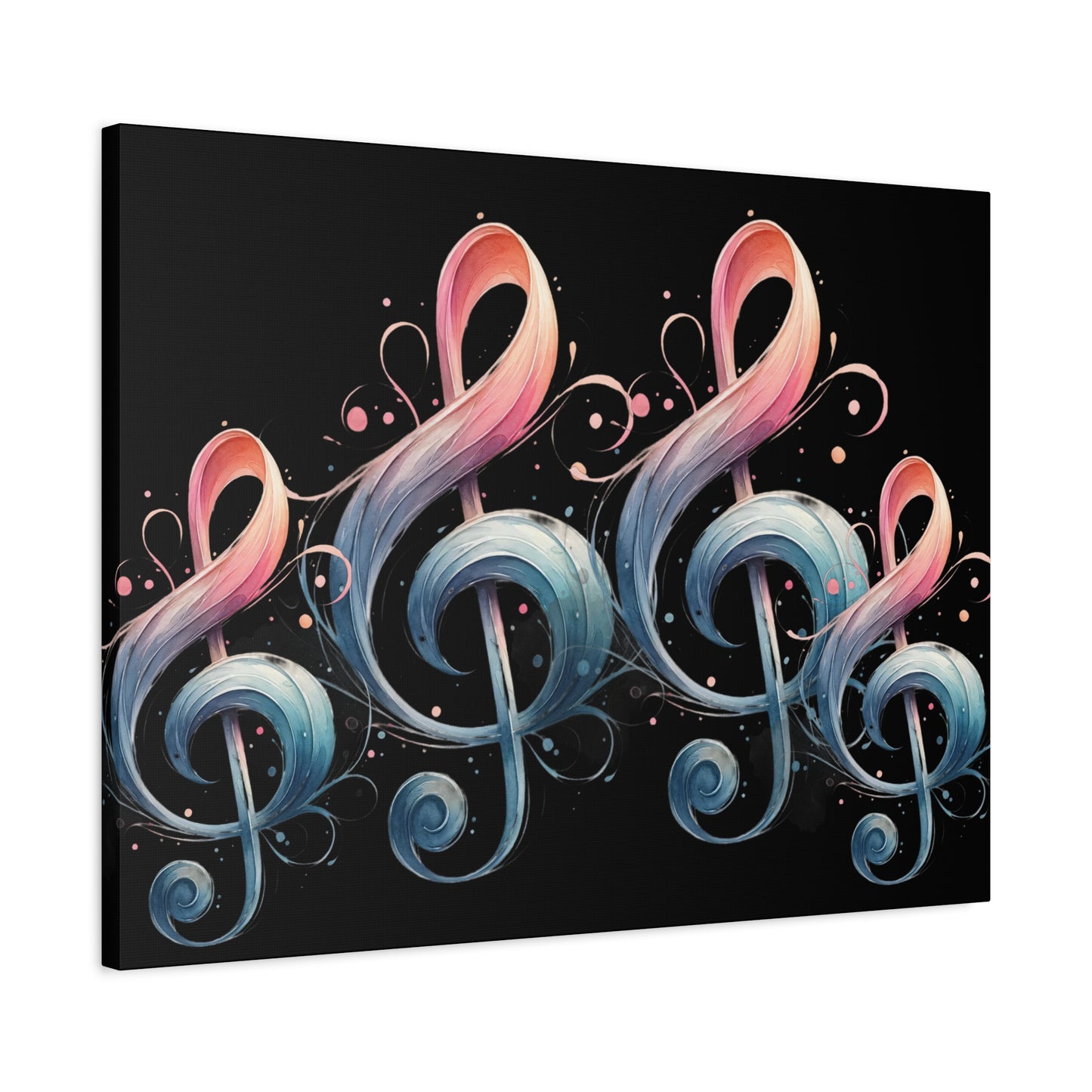 Musical Treble Clef Canvas Wall Art — Pastel Ribbon Notes on Black