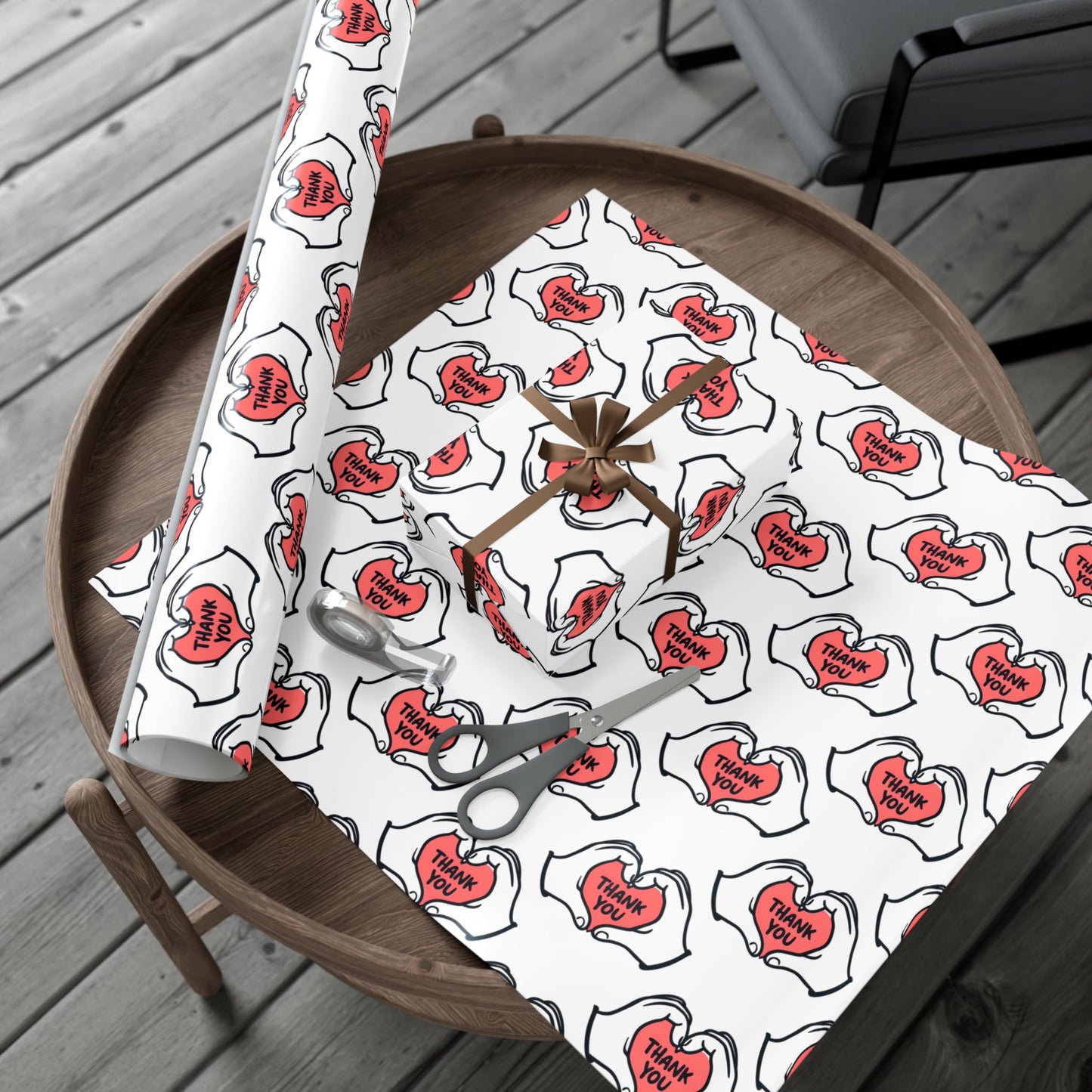 Gift Wrap — 'Thank You' Heart Hands Pattern Wrapping Paper