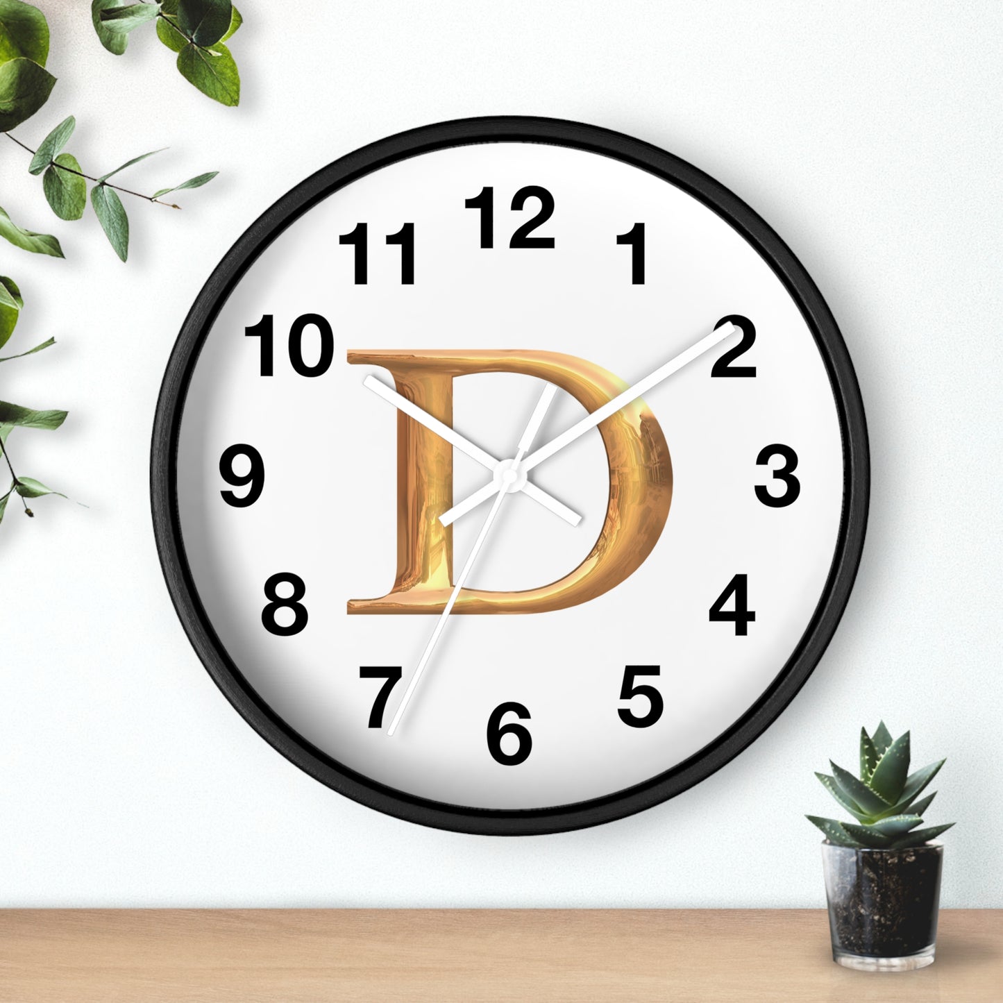 Elegant Initial D Wall Clock, Personalized Home Decor, Modern Timepiece, Gift for Her, Study Room Wall Art, Unique Design