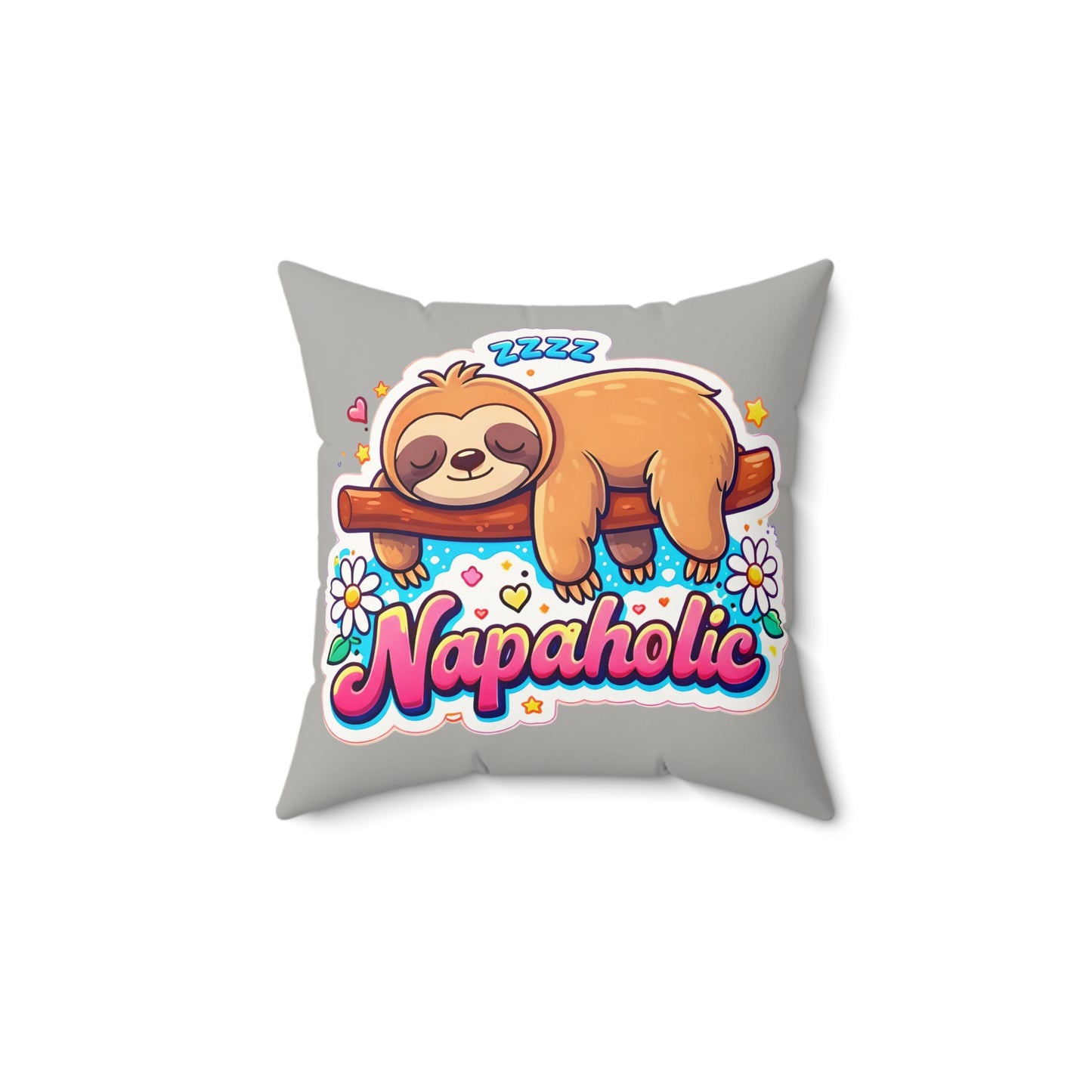 Napaholic Sloth Faux Suede Pillow — Cute Sleepy Sloth Decorative Throw Pillow