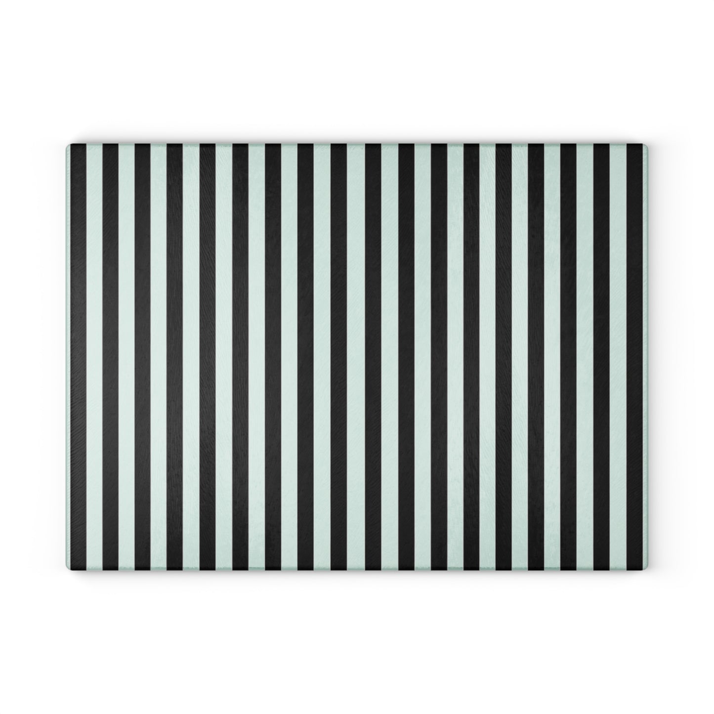 Striped Glass Cutting Board – Black & Mint Vertical Stripe Kitchen Board