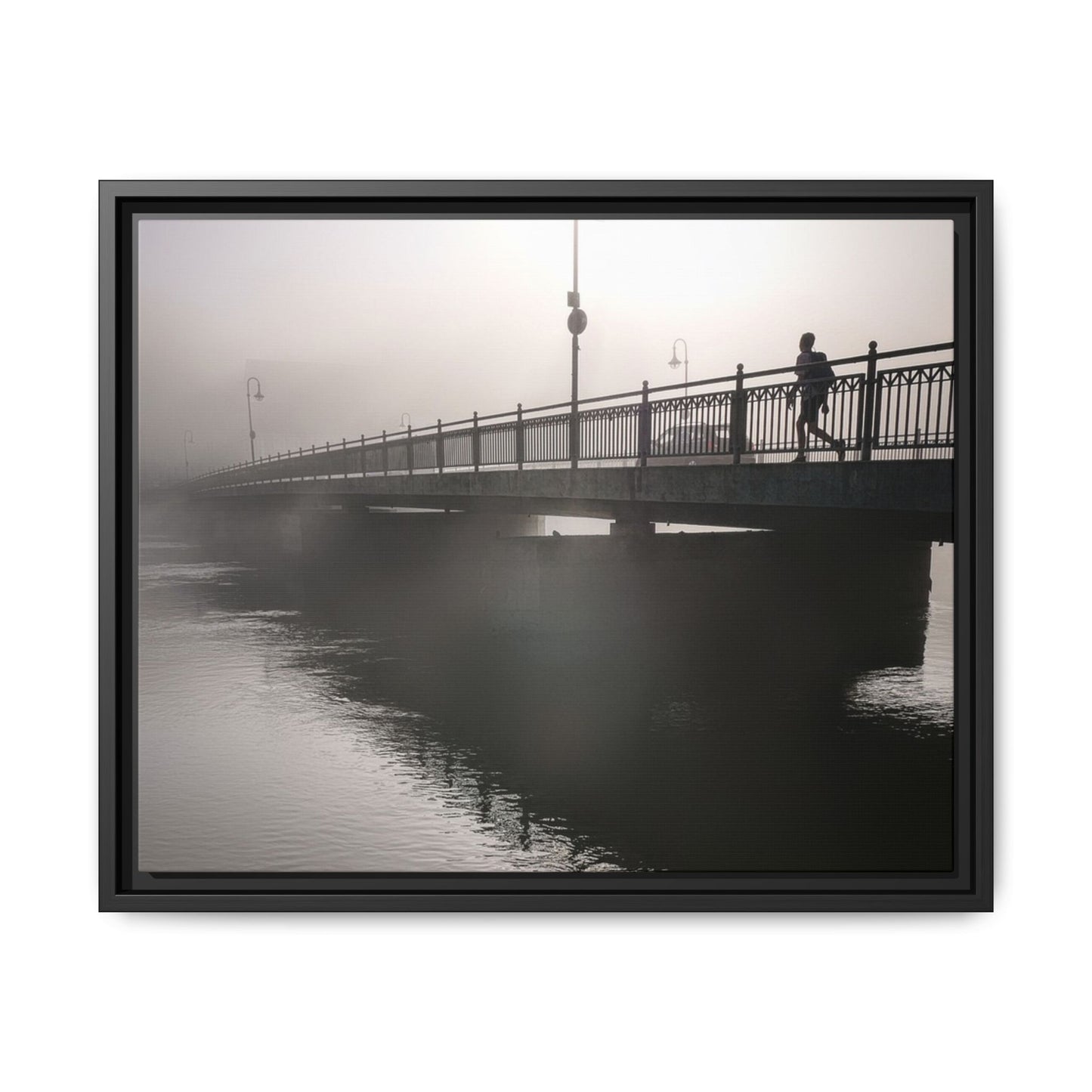 Framed Matte Canvas - Foggy Bridge Black & White Photography
