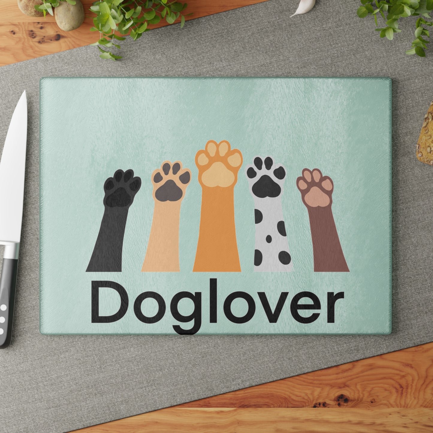 Doglover Glass Cutting Board – Cute Paw Print Kitchen Decor
