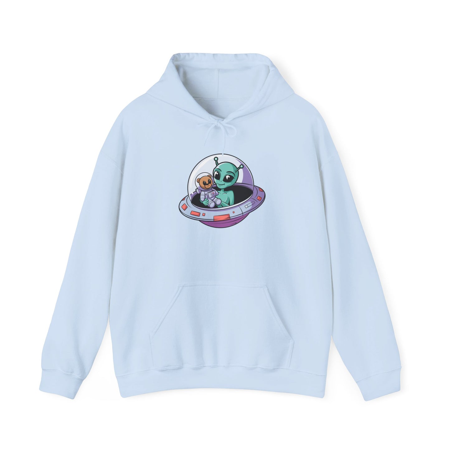 Cute Alien and Kid Hoodie, Unisex Heavy Blend Sweatshirt, UFO Lover Gift, Halloween Costume, Space-Themed Outfit, Birthday Present