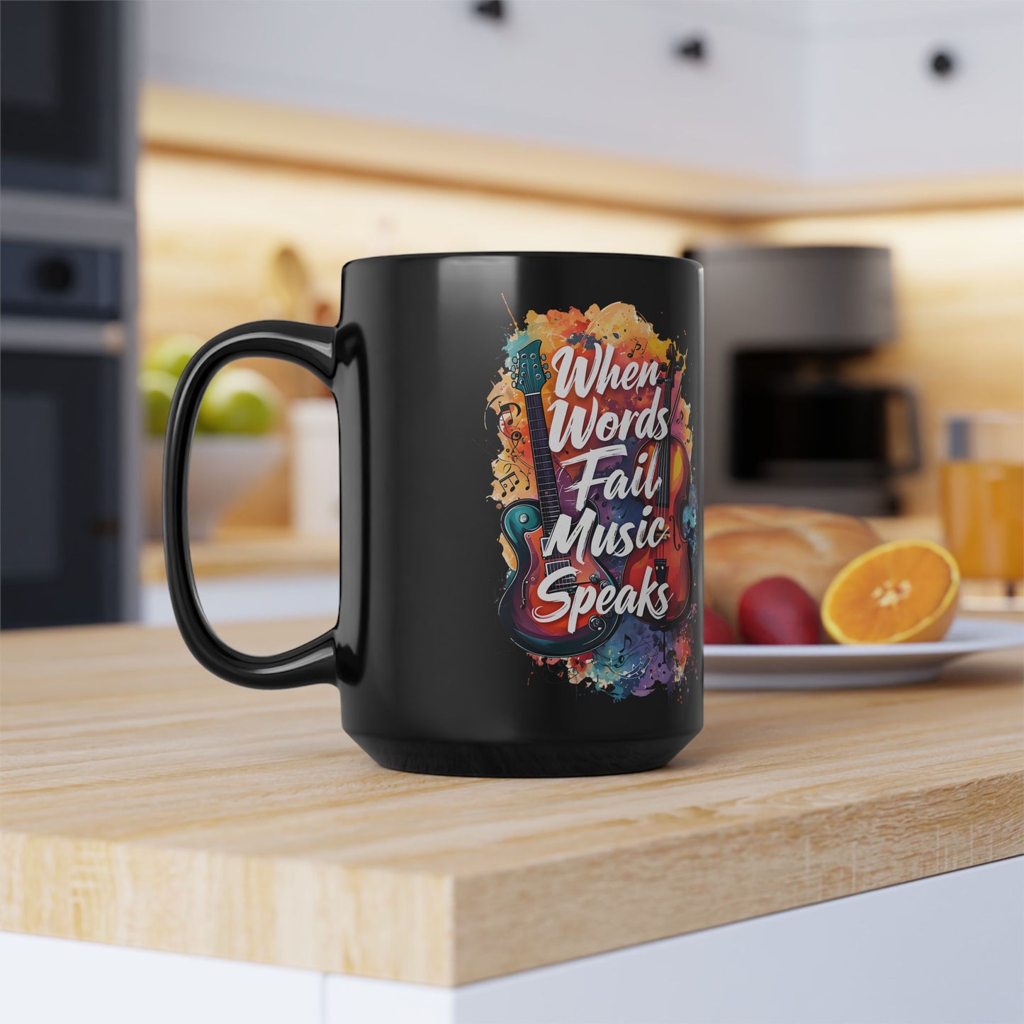 Ceramic Mug — "When Words Fail, Music Speaks" Colorful Violin 15oz