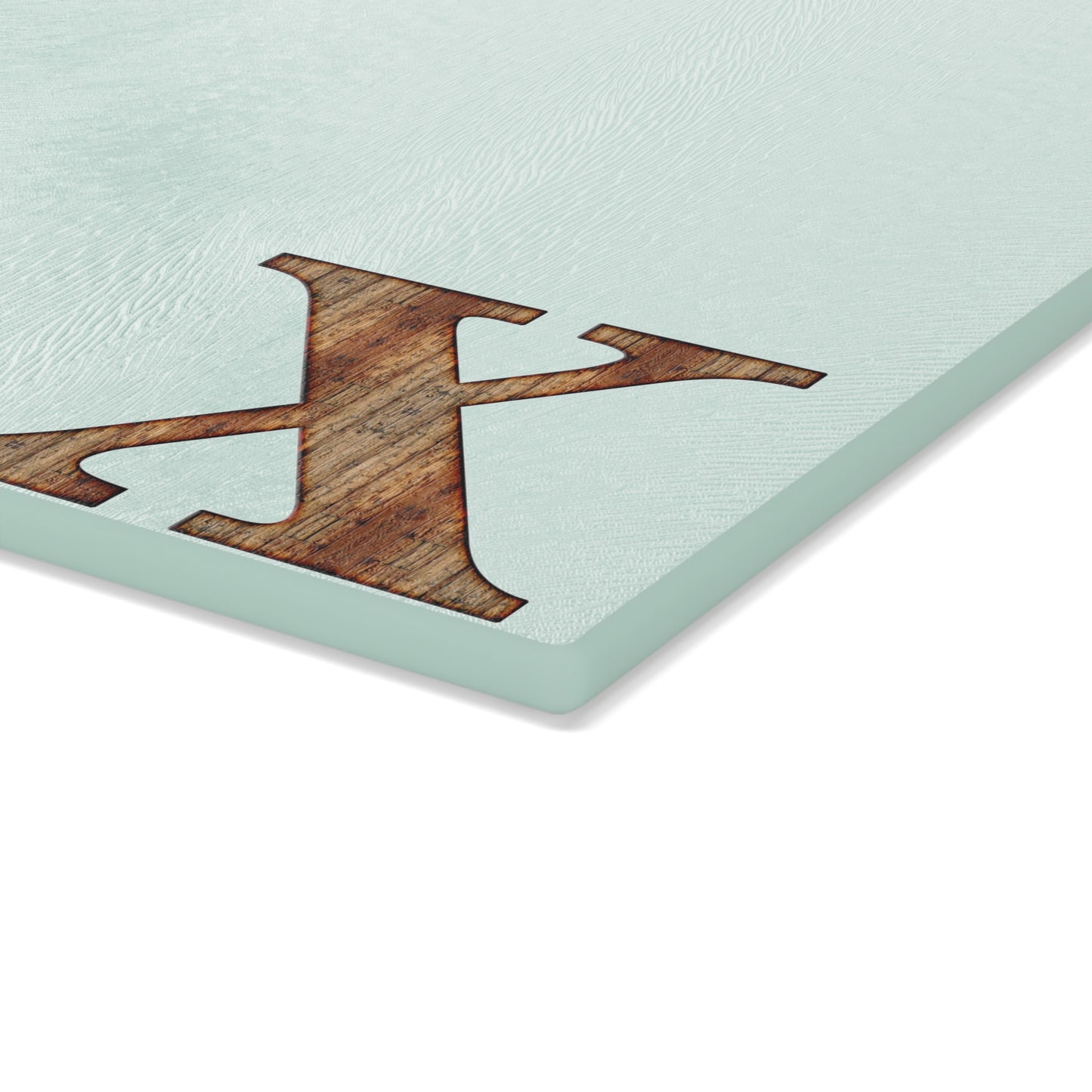 Monogram Glass Cutting Board — Minimal Mint or Clear Glass with Wood 'X' Accent