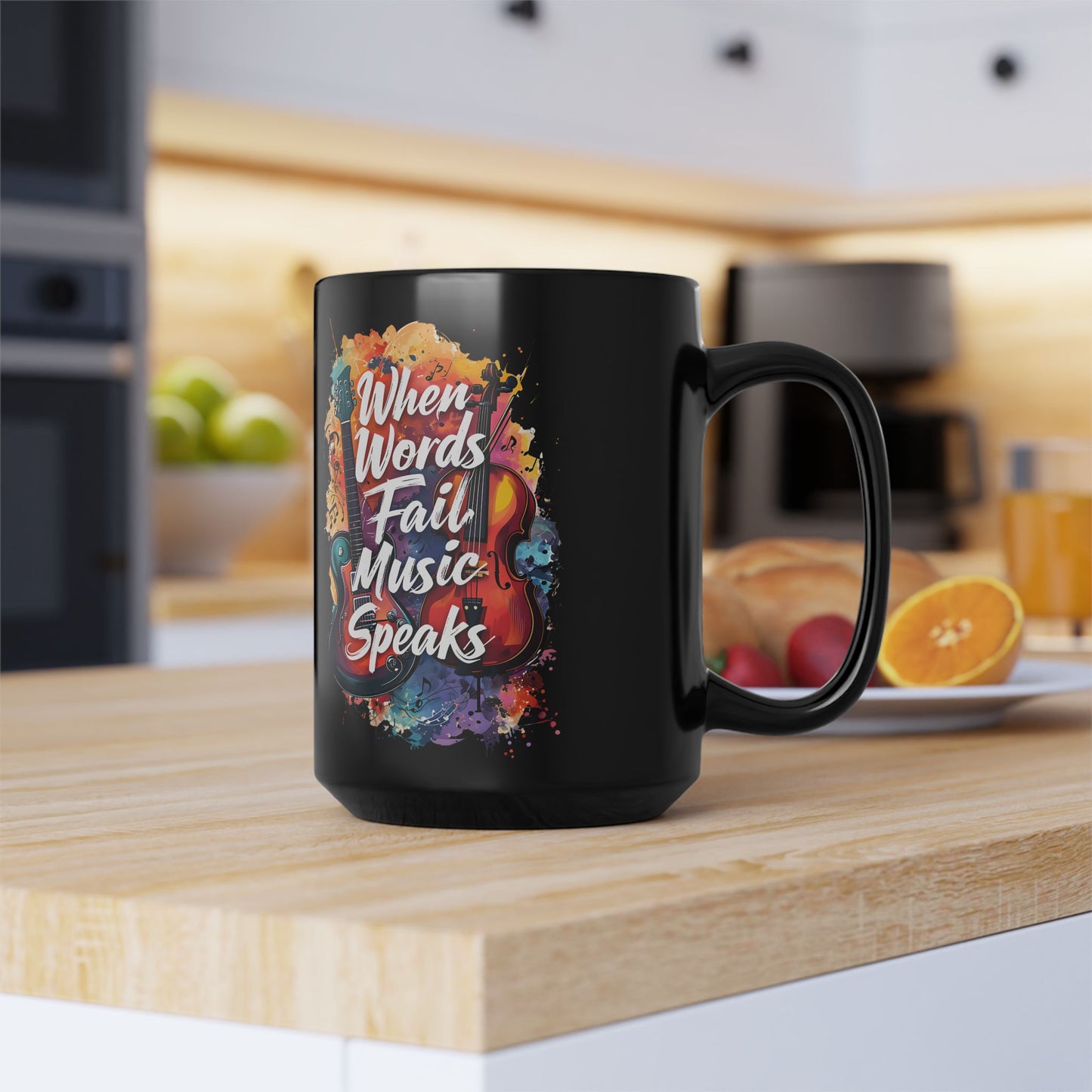 Ceramic Mug — "When Words Fail, Music Speaks" Colorful Violin 15oz