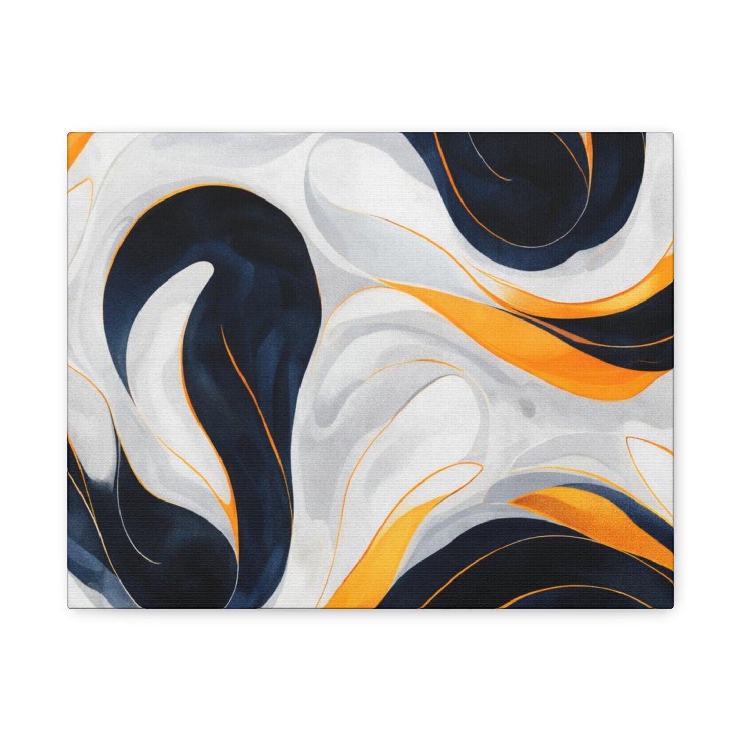 Abstract Fluid Art Matte Canvas Print — Navy, Gold & White Stretched Wall Art
