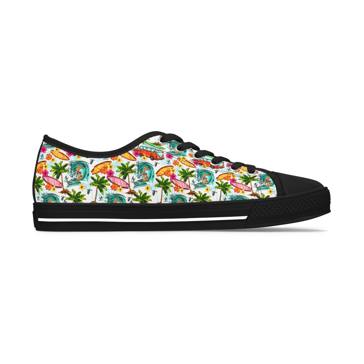 Tropical Floral Low Top Sneakers — Women's Colorful Palm & Hibiscus Print