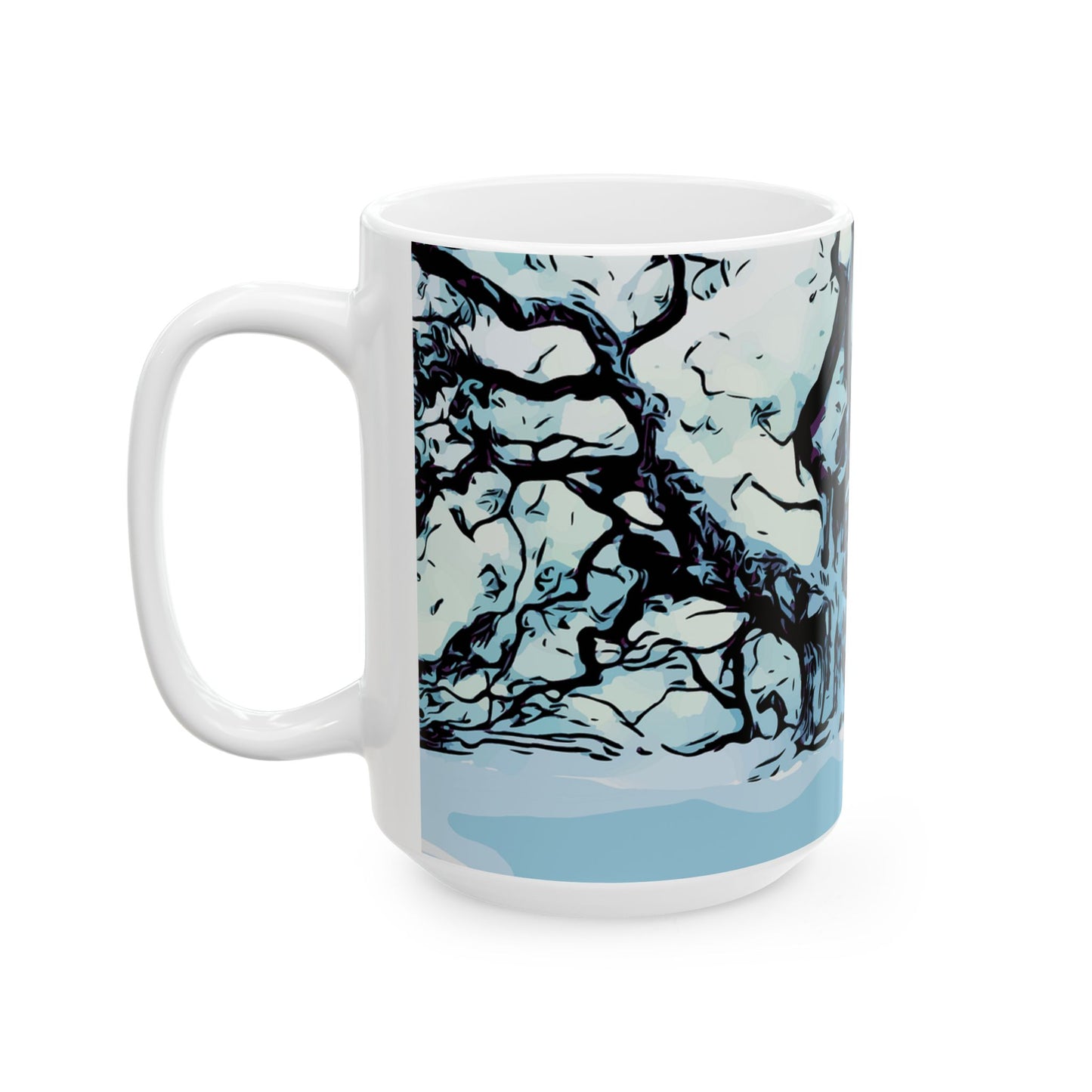 Winter Oak Tree Ceramic Mug — Scenic Snowy Tree Coffee Cup (11oz, 15oz)