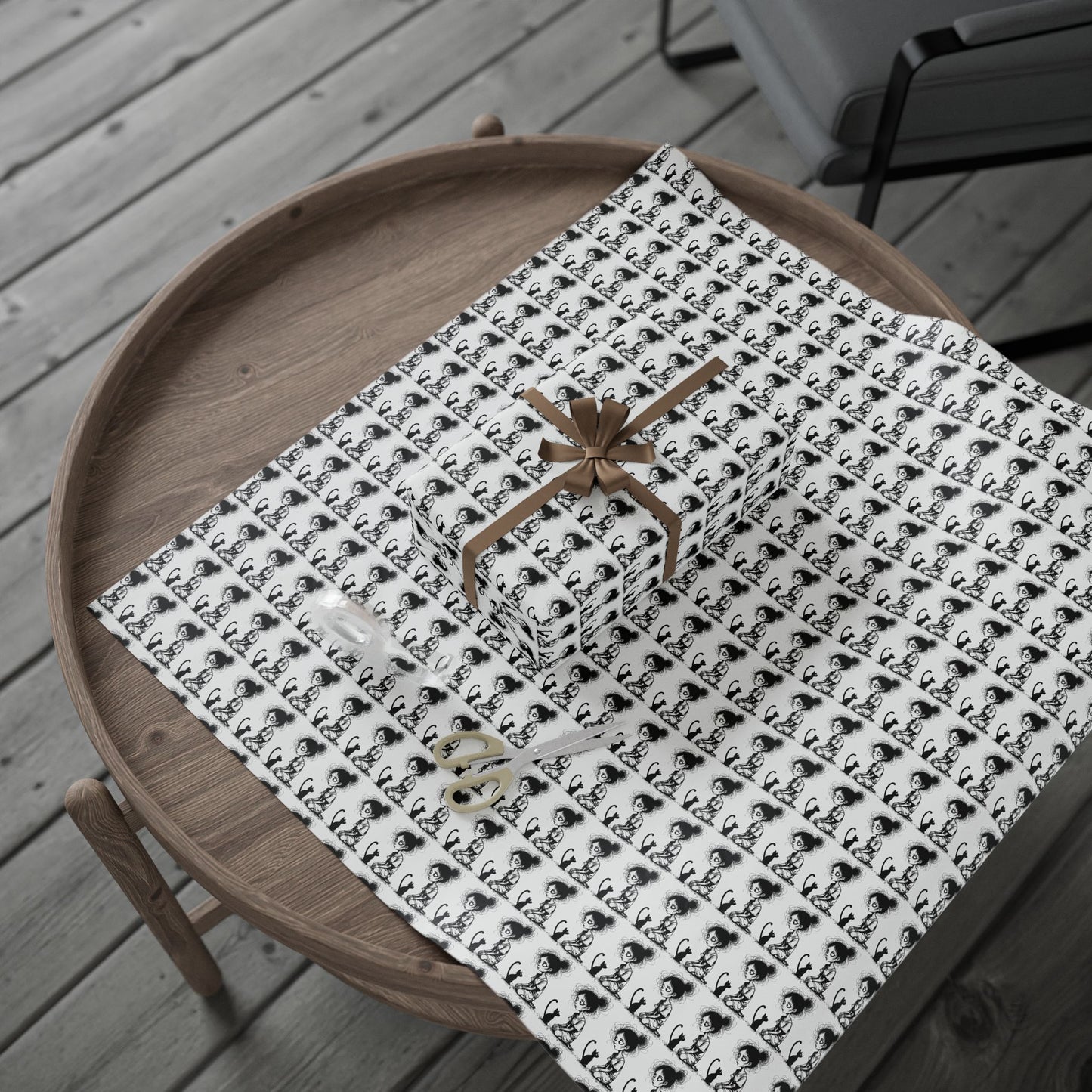 Wrapping Paper Roll — Black & White Repeating Eye Pattern
