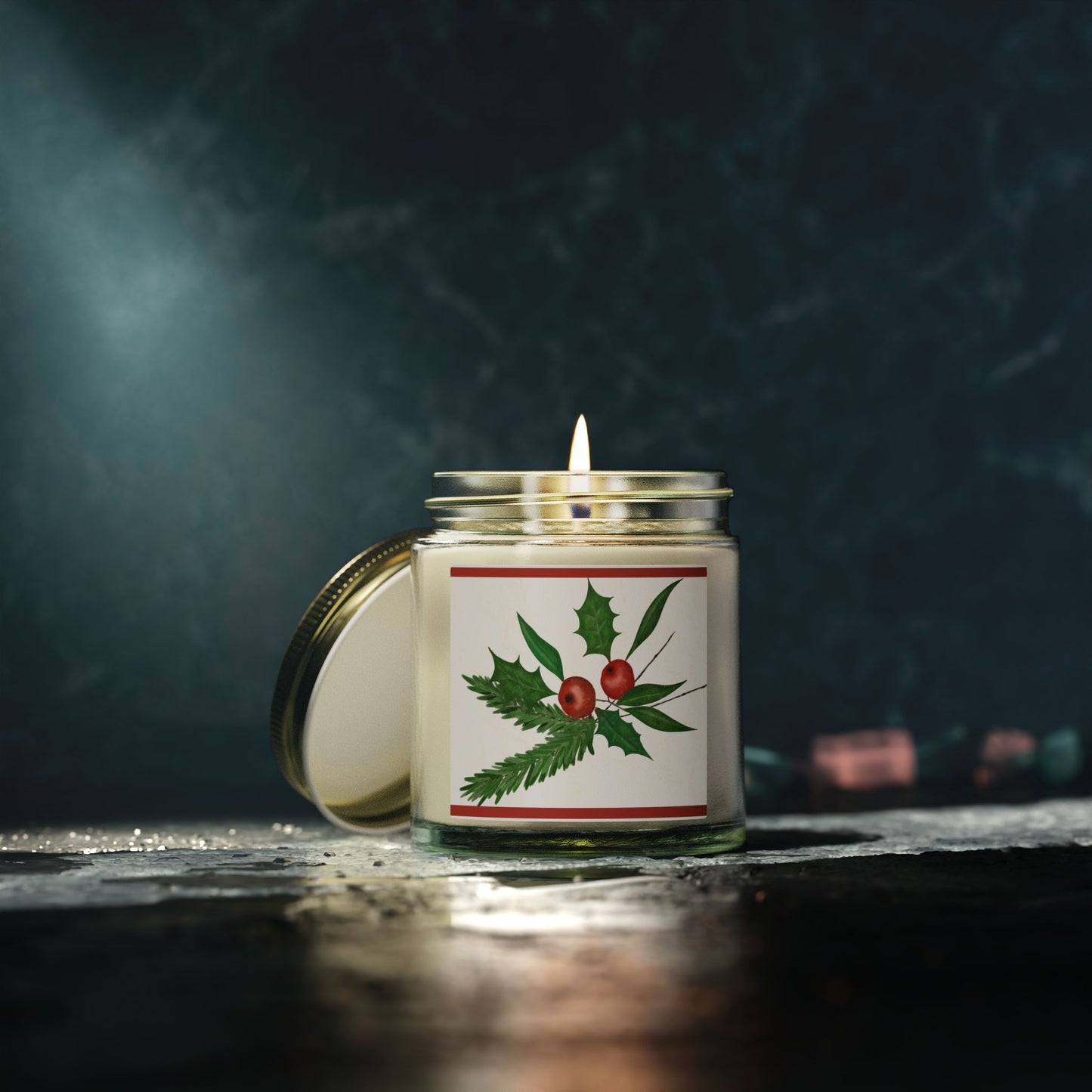 Holiday Holly Scented Candle (Coconut Apricot Wax)