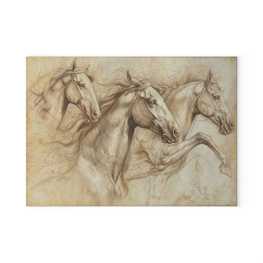 Glass Cutting Board — Vintage Pencil Horse Art Kitchen Decor
