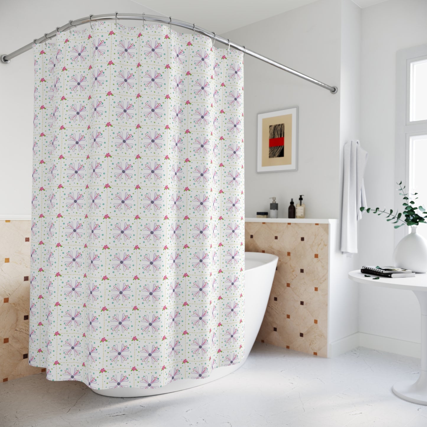 Floral Pattern Shower Curtain, Elegant Bathroom Decor, Home Makeover, Gift for New Home, Spring Refresh
