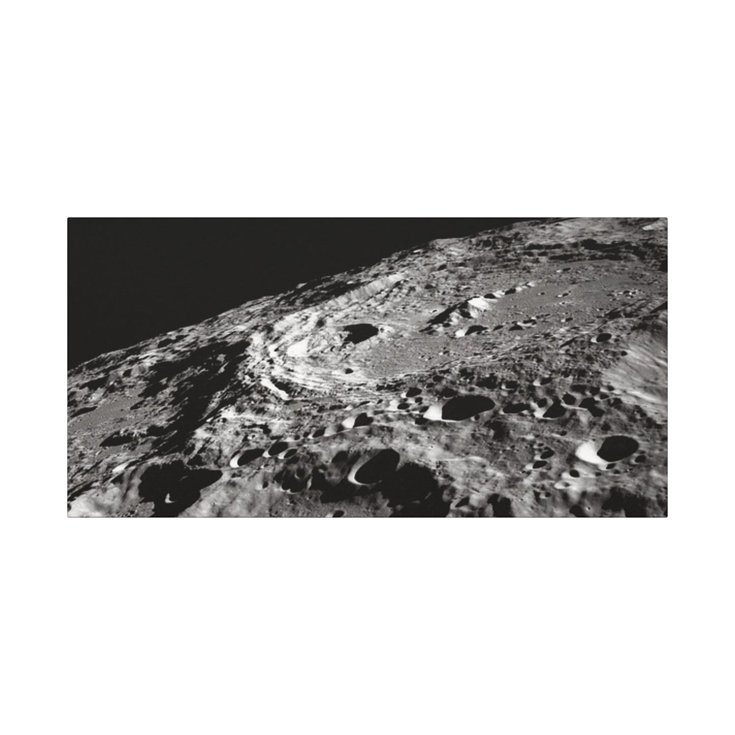 Lunar Surface Matte Canvas Print — Black & White Moon Crater Wall Art