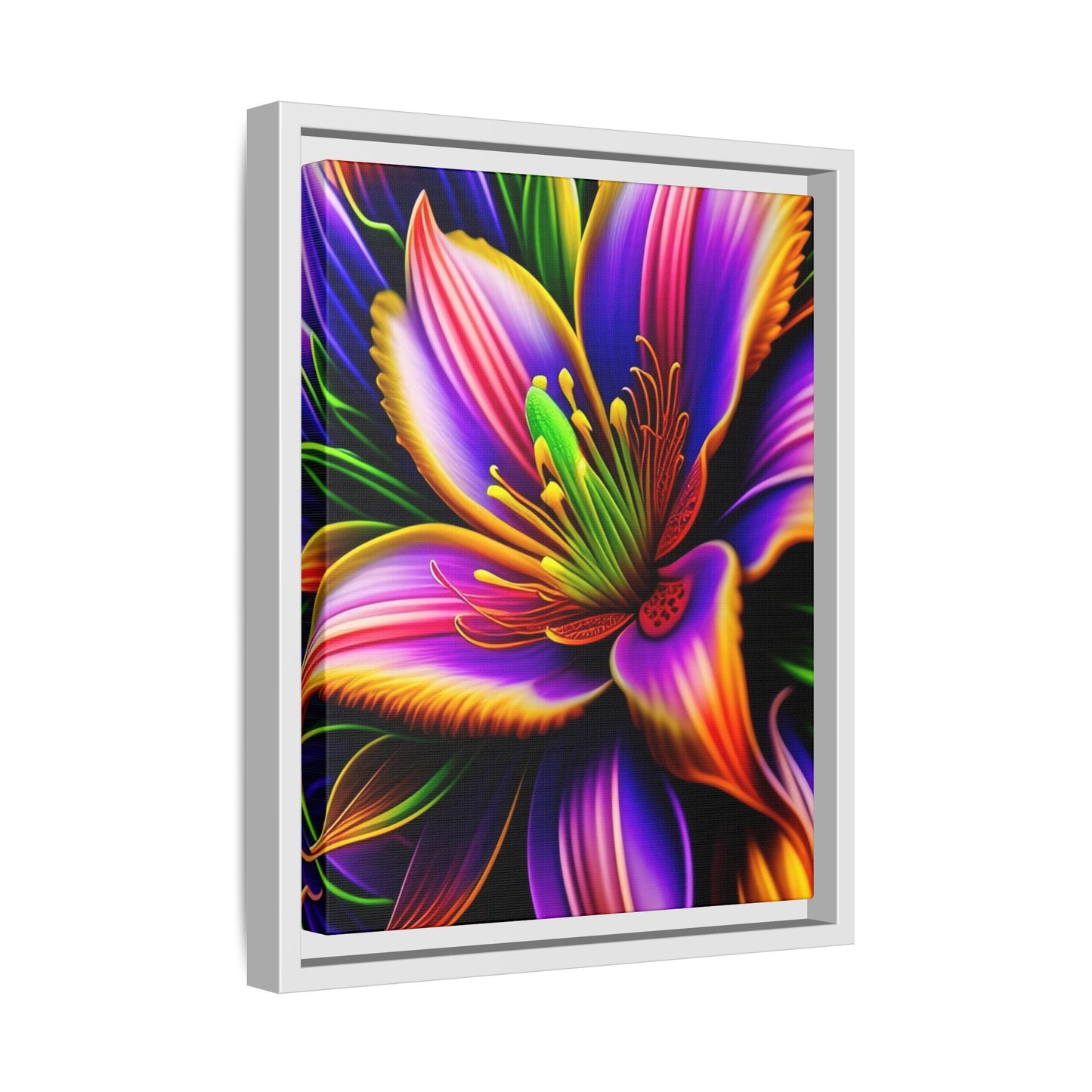 Vibrant Neon Floral Matte Canvas Print — Framed Wall Art