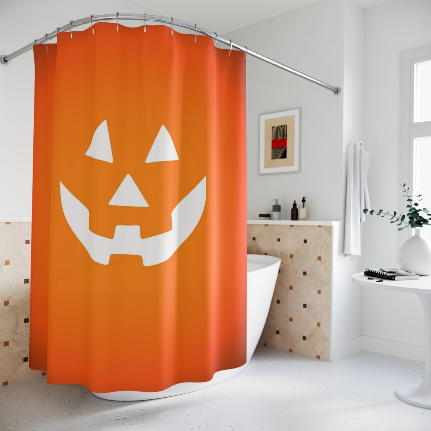 Halloween Pumpkin Shower Curtains | Festive Bathroom Decor, Jack-O'-Lantern Design, Fall Home Accents, Spooky Holiday Decor, [...]