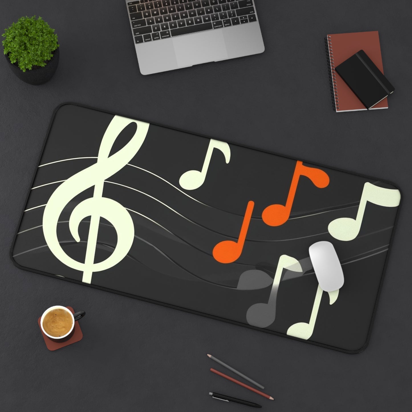 Musical Notes Desk Mat – Black Music-Themed Workstation Pad