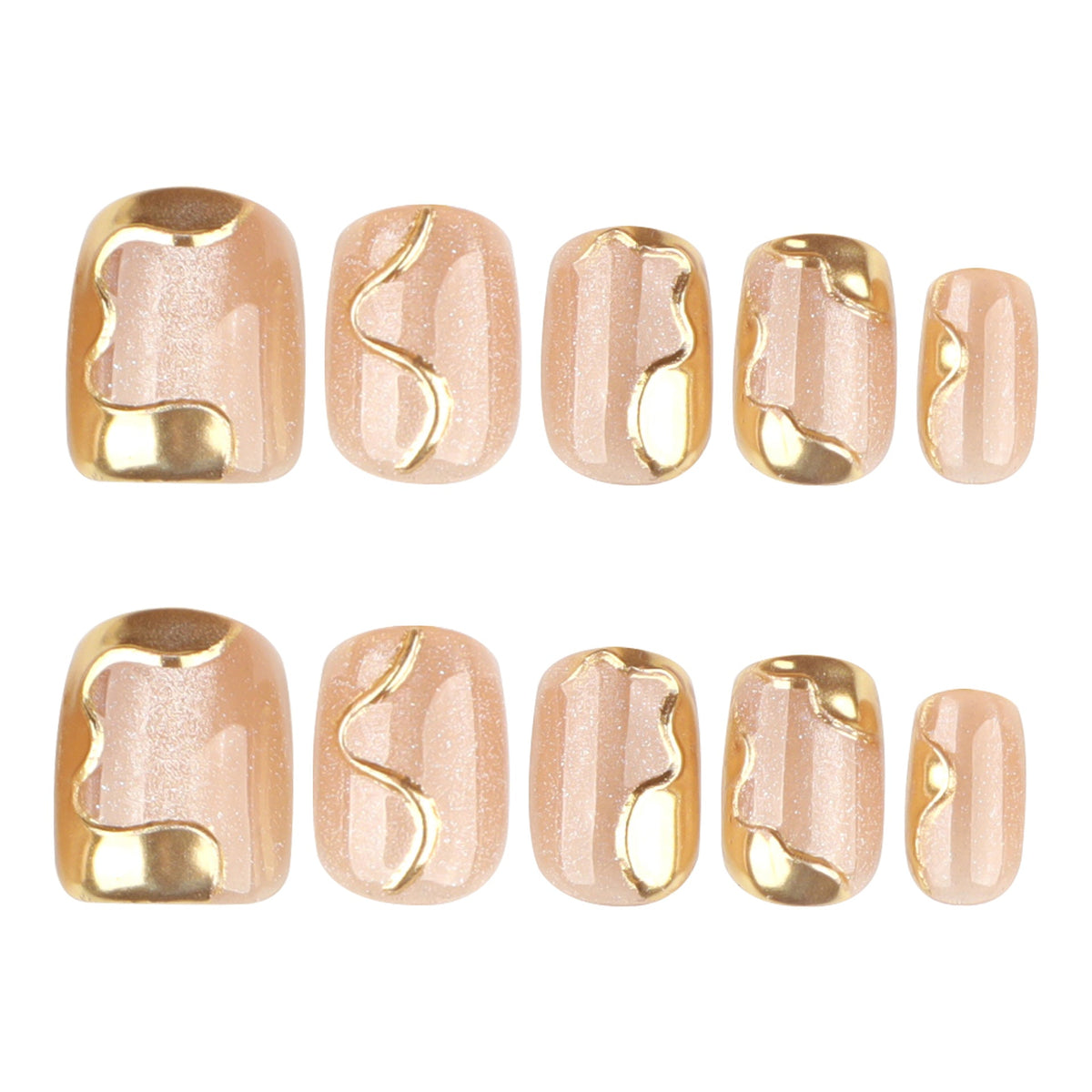 Golden Swirl Nude Nails with Shimmer Gloss Finish – Image 5