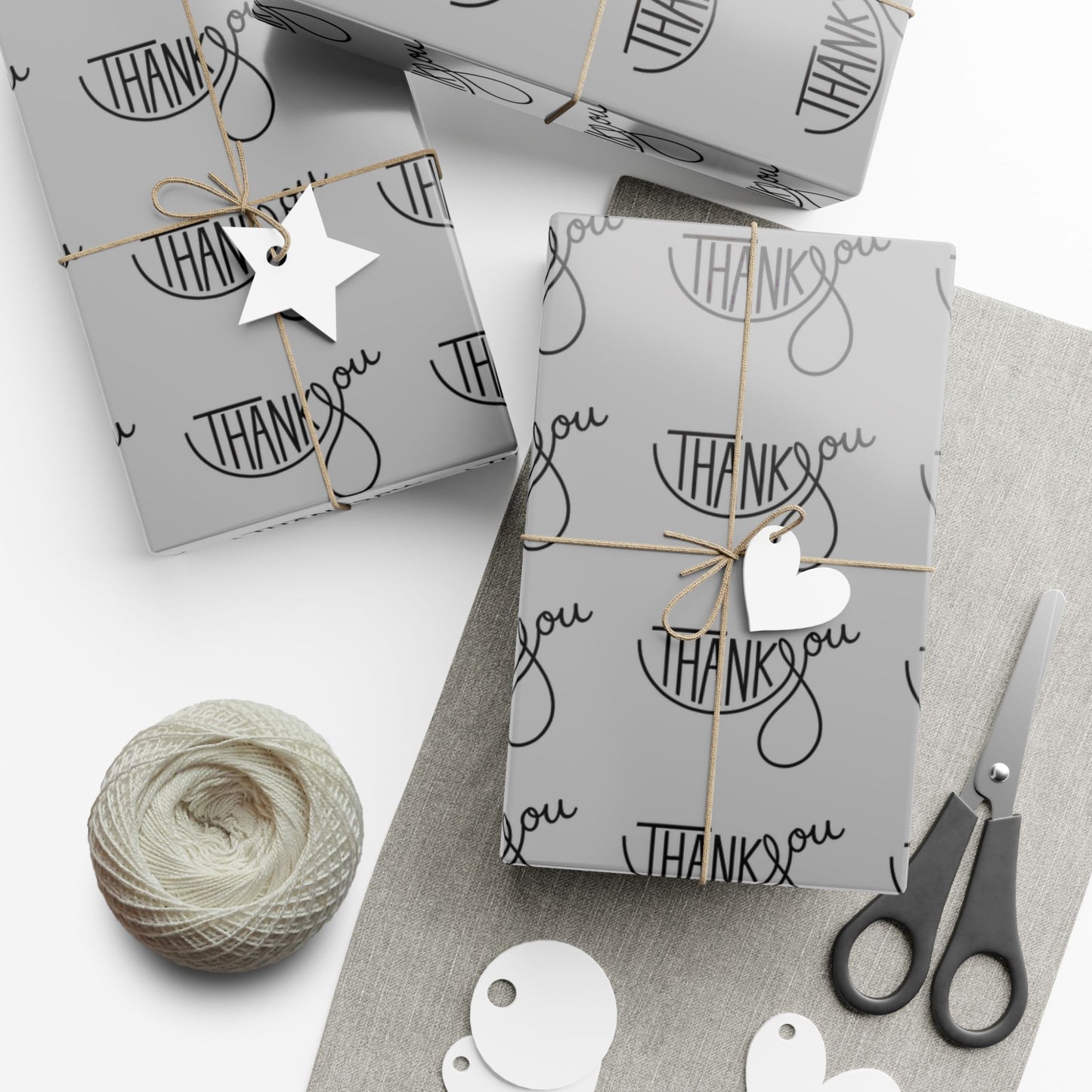 Gift Wrap Paper — 'Thank You' Patterned Wrapping Paper (Gray)