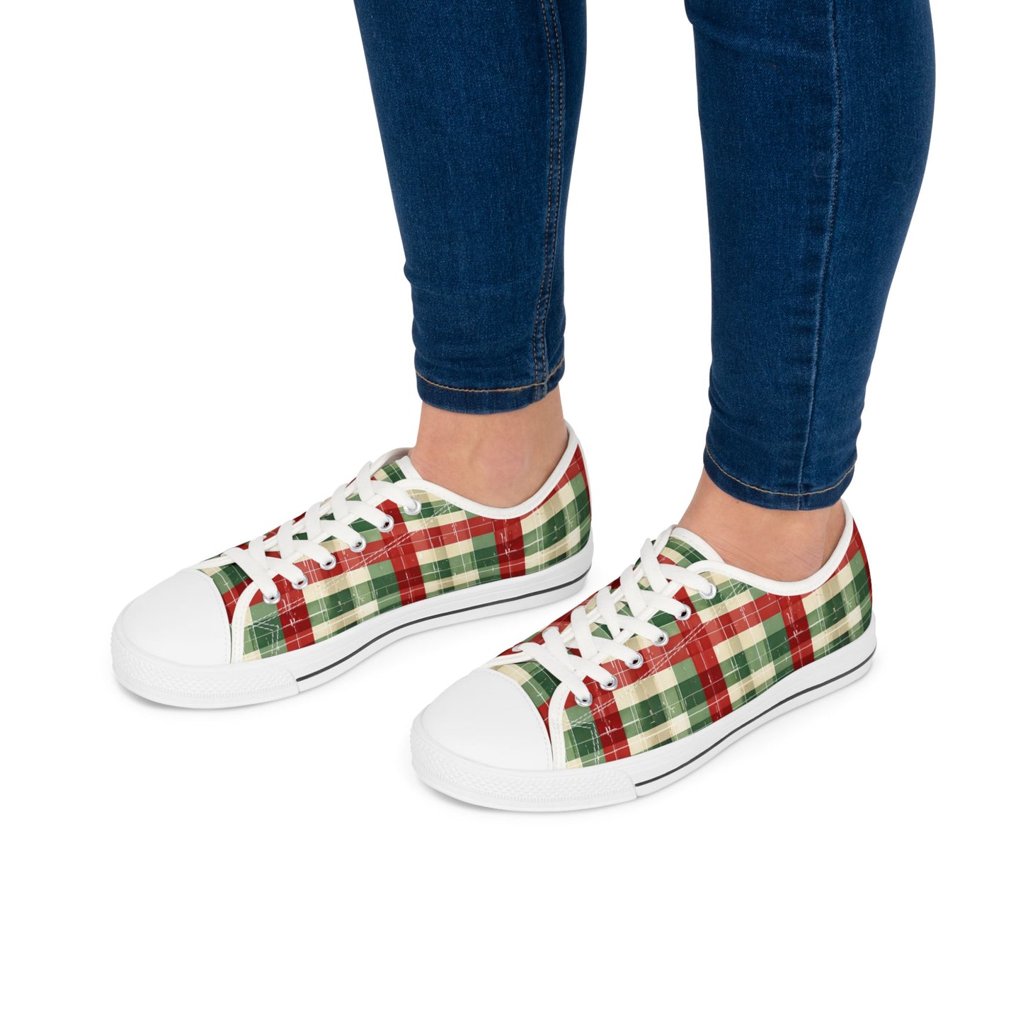 Low Top Sneakers — Red & Green Plaid Holiday Canvas Shoes