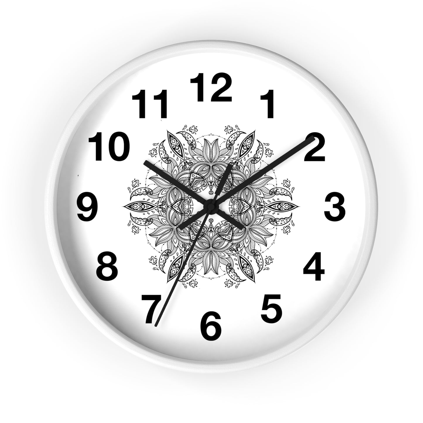 Mandala Wall Clock — Black & White Floral Boho Home Décor