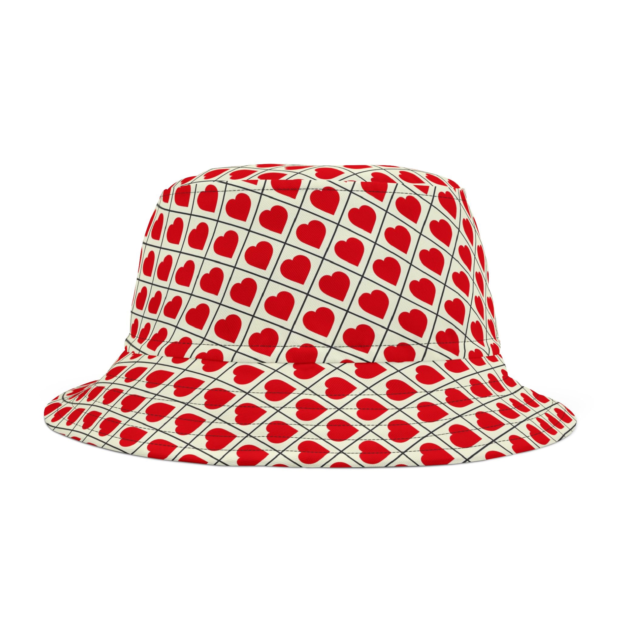 Heart Pattern Bucket Hat — Red Retro Love