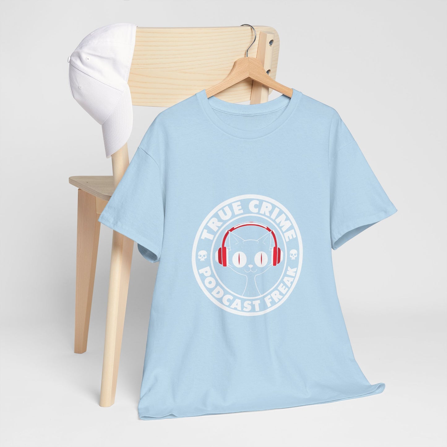 True Crime Podcast Tee — Cat with Headphones Logo