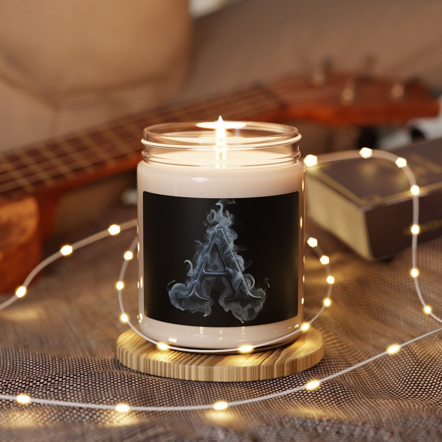 Smoky Letter 'A' Soy Candle — 9oz Scented Jar, Masculine Aromas for Home & Gift
