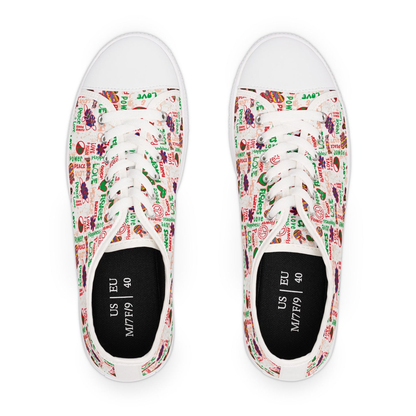 Low Top Sneakers — Retro Peace & Love Floral Pattern