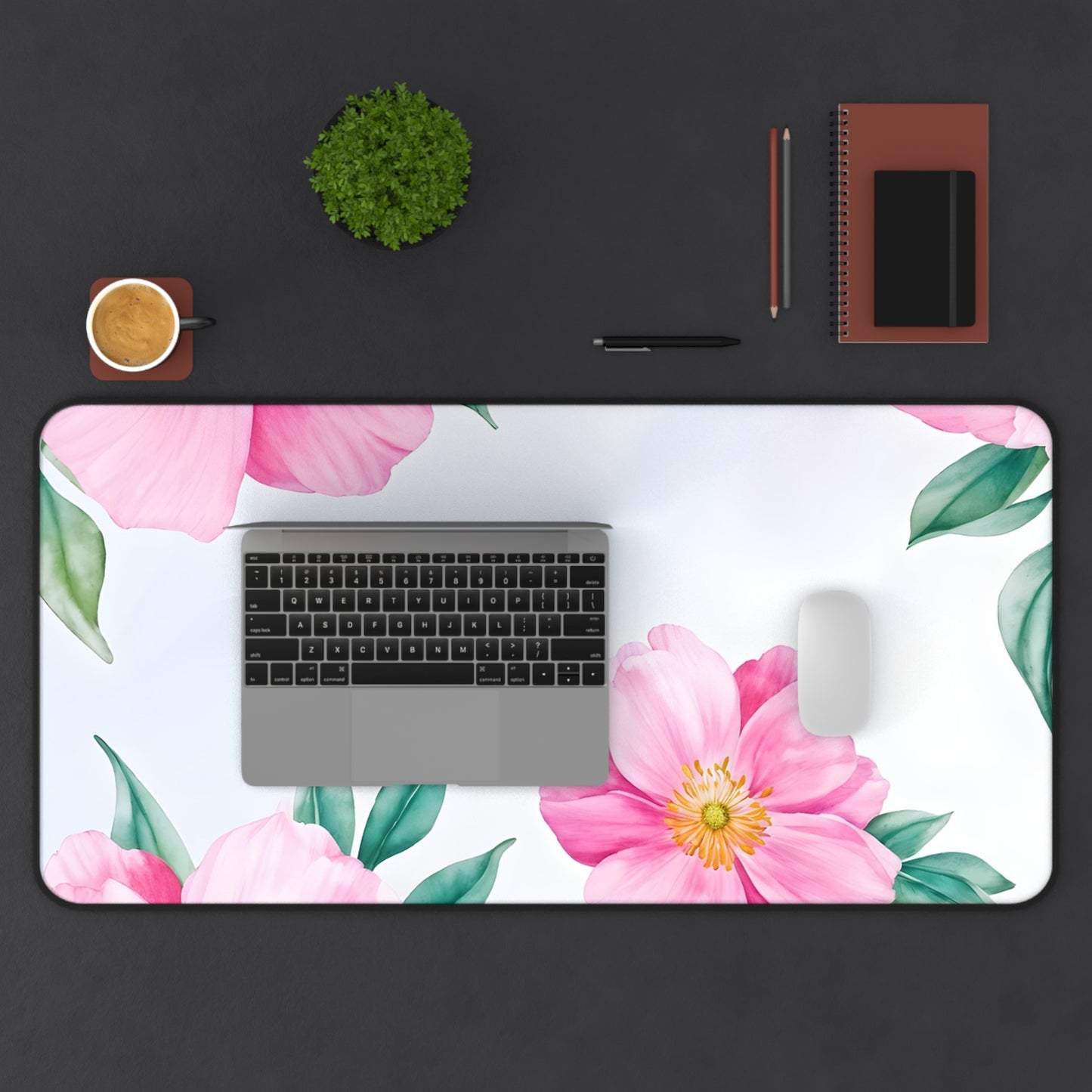 Pink Floral Desk Mat — Blossom Mouse Pad for Desk Decor