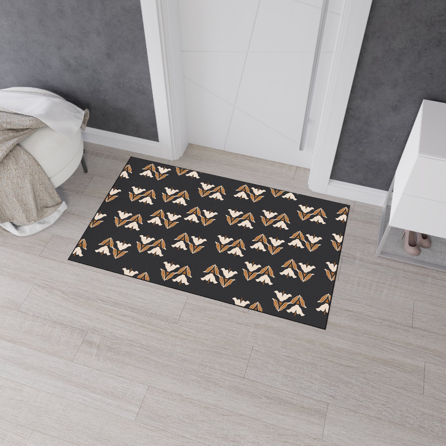 Floor Mat — Modern Retro Floral Pattern Heavy-Duty Entry Rug
