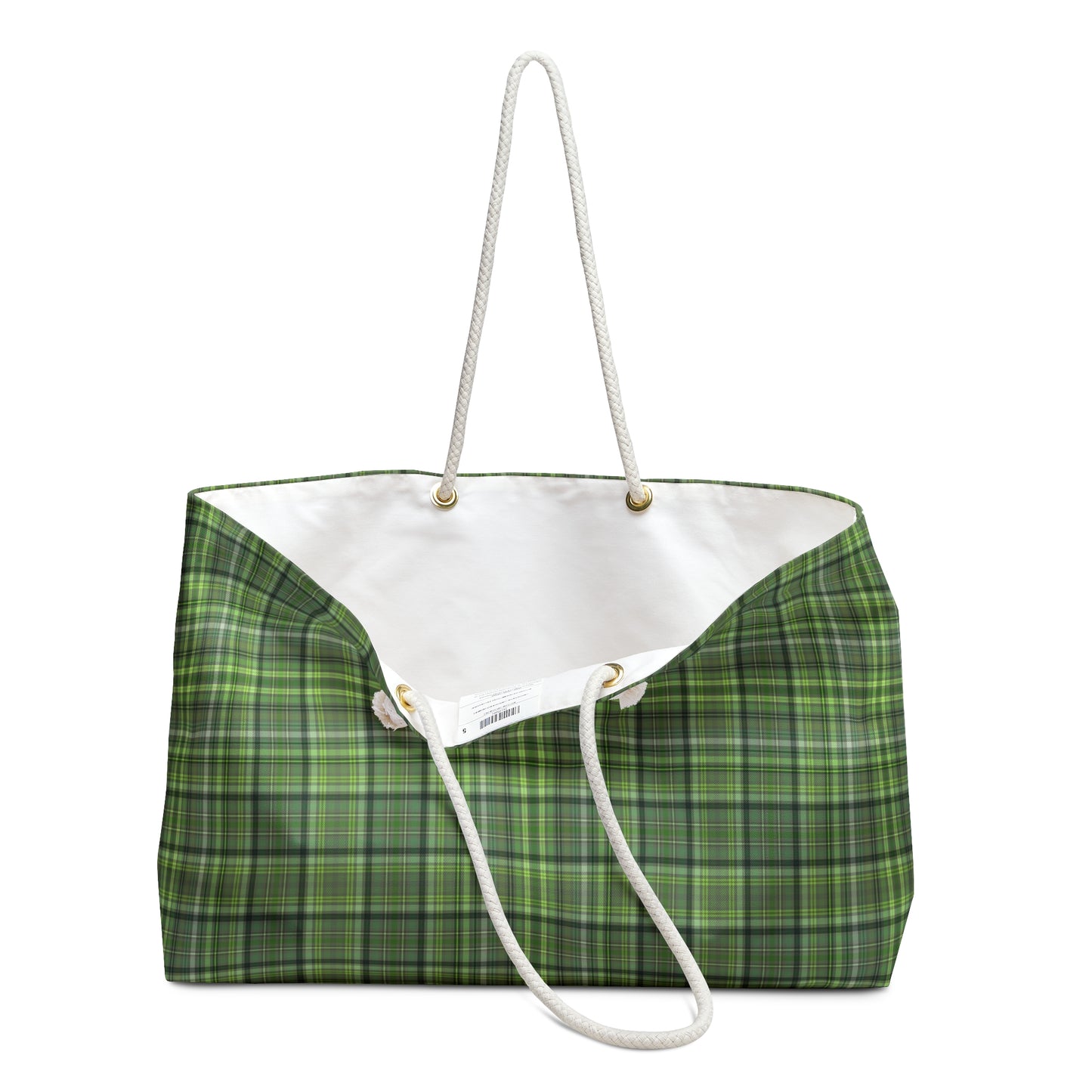 Green Plaid Weekender Bag – Large Travel Tote with Rope Handles