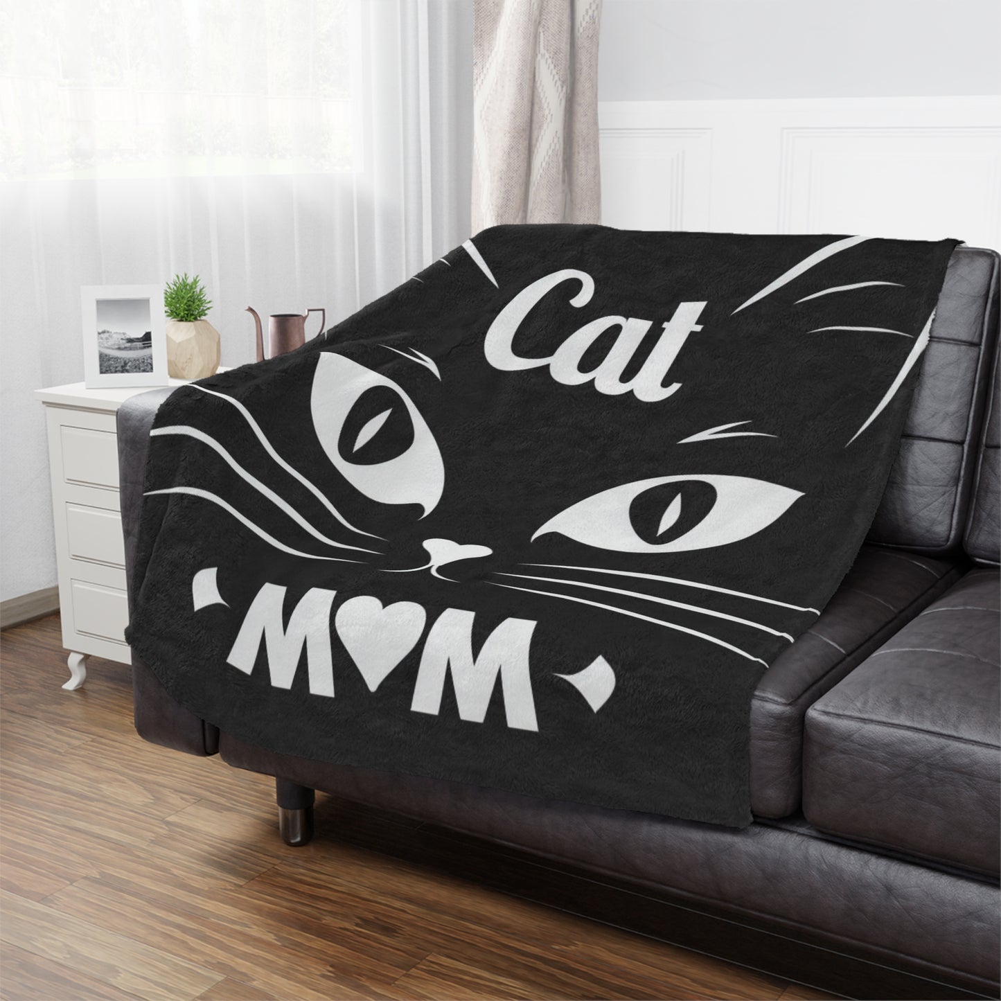 Cat Mom Minky Blanket – Soft Black Cat Face Throw for Pet Lovers