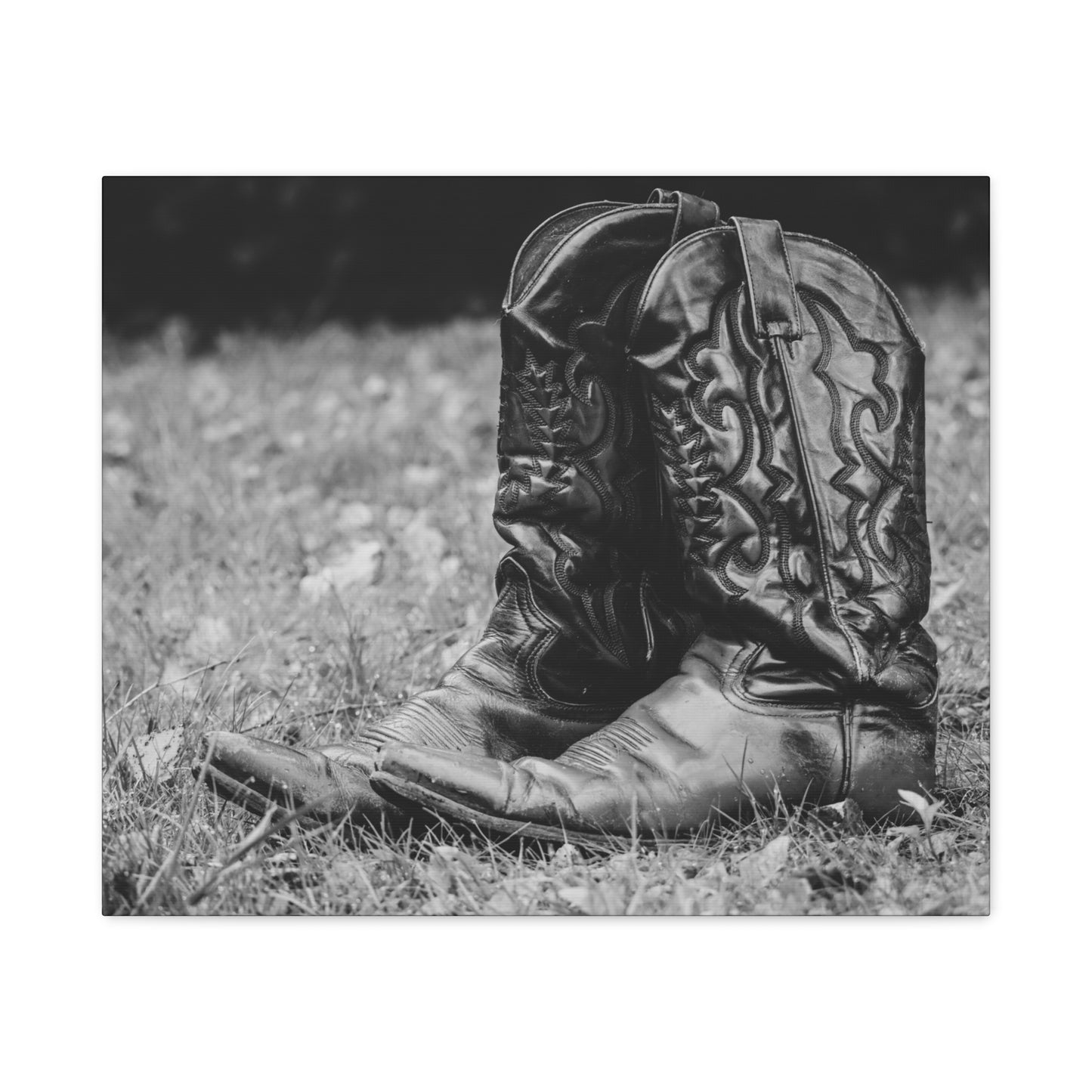 Western Cowboy Boots Matte Canvas Wall Art – Black & White Rustic Country Decor