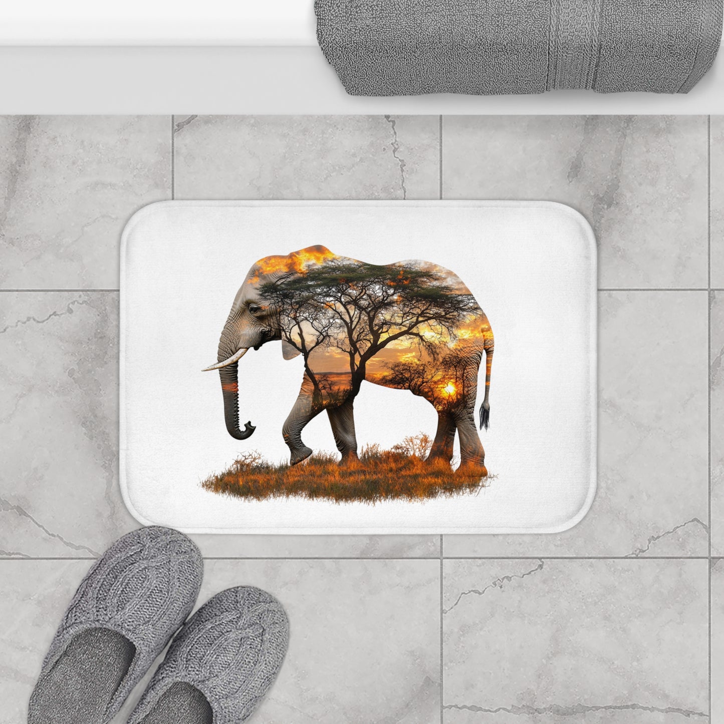 Elephant Sunset Bath Mat