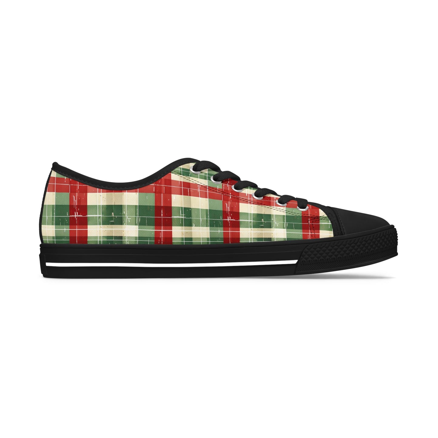 Low Top Sneakers — Red & Green Plaid Holiday Canvas Shoes
