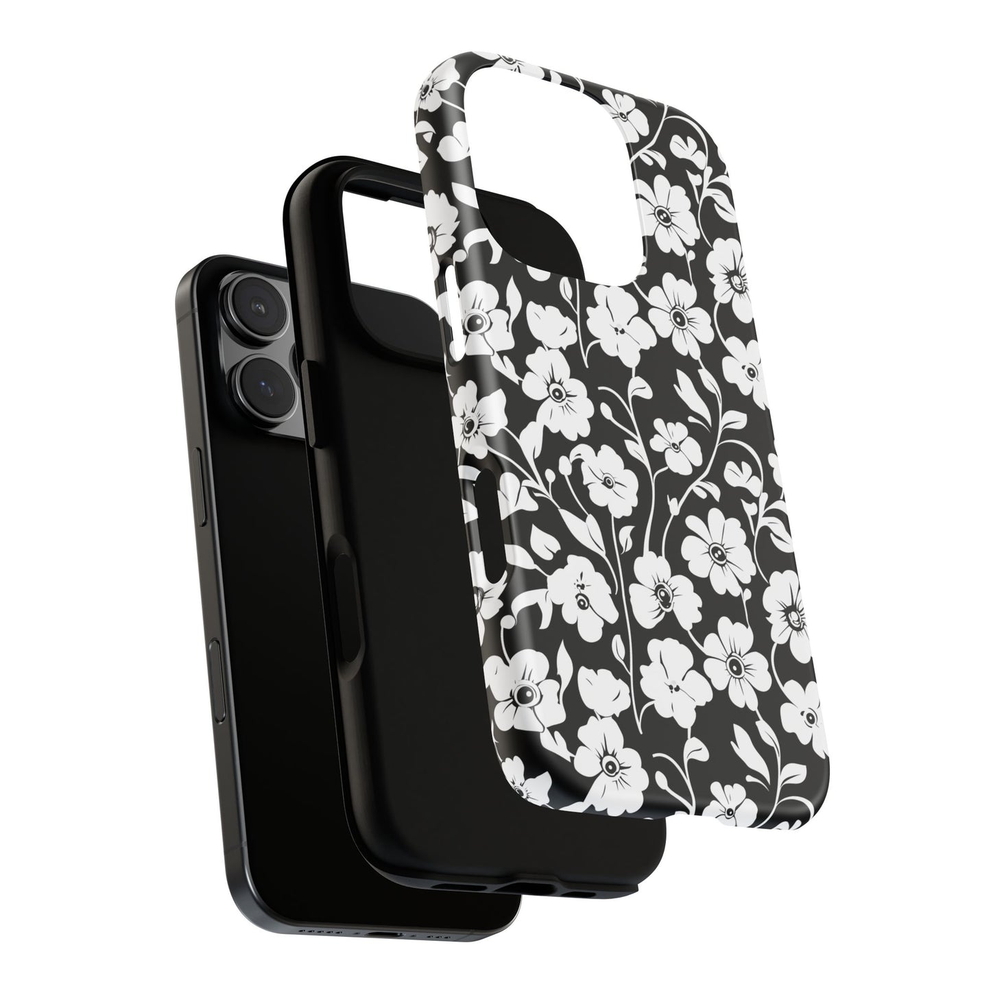 Floral Noir Tough Phone Case — Black & White Flower Protective Cover