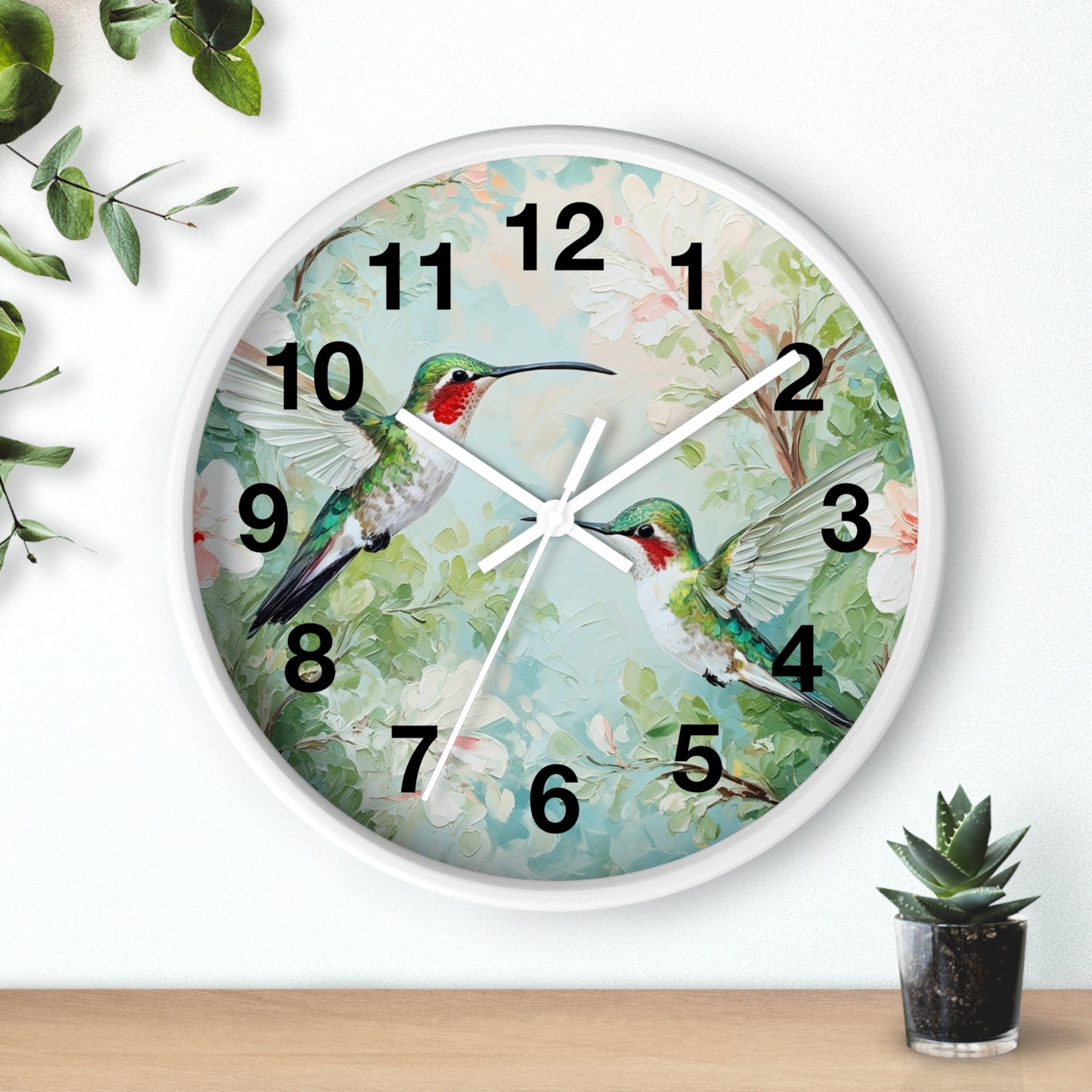 Ruby-throated Hummingbirds Wall Clock | Floral Nature Decor